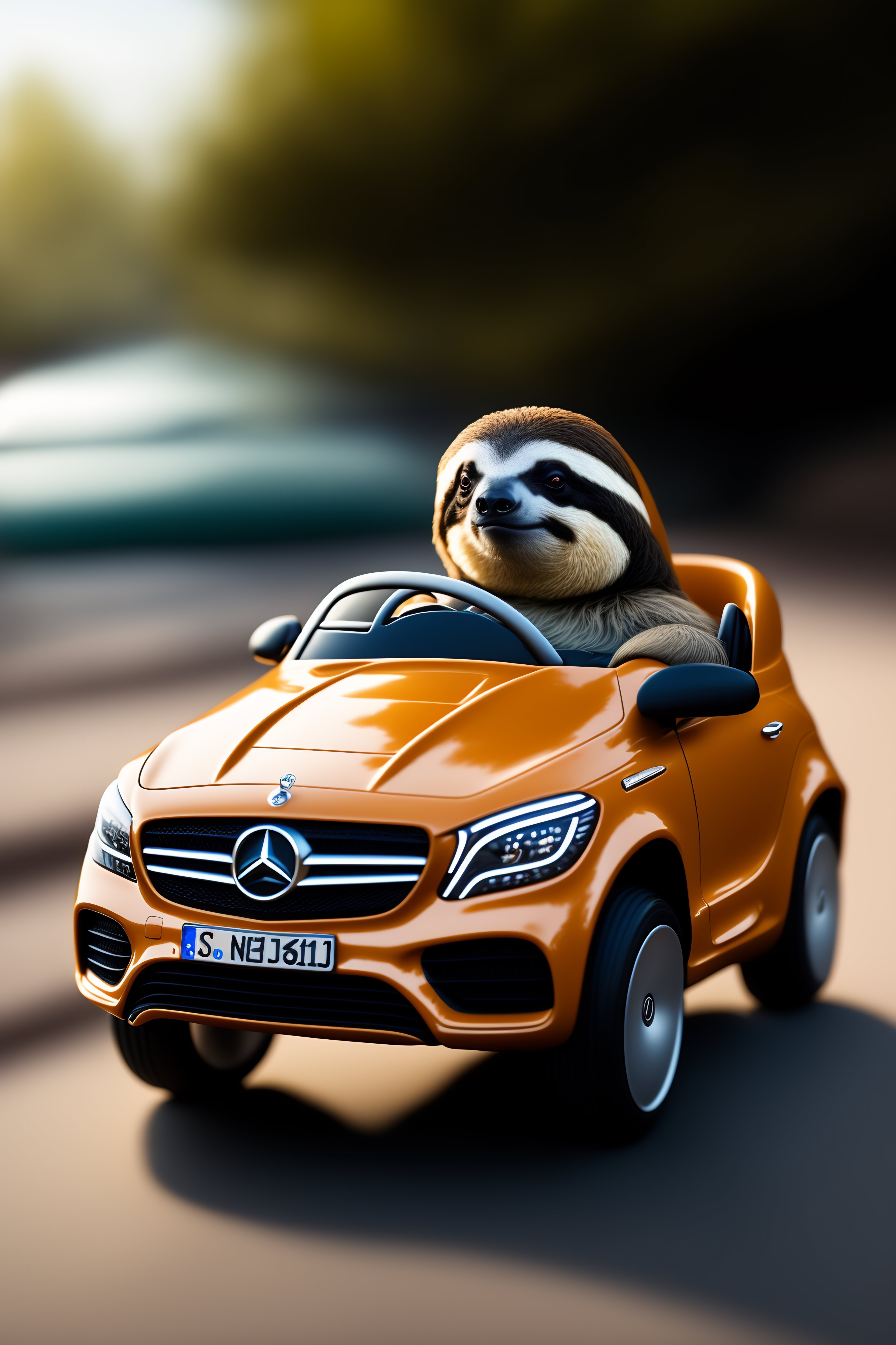 Lexica - A sloth driving a mercedes