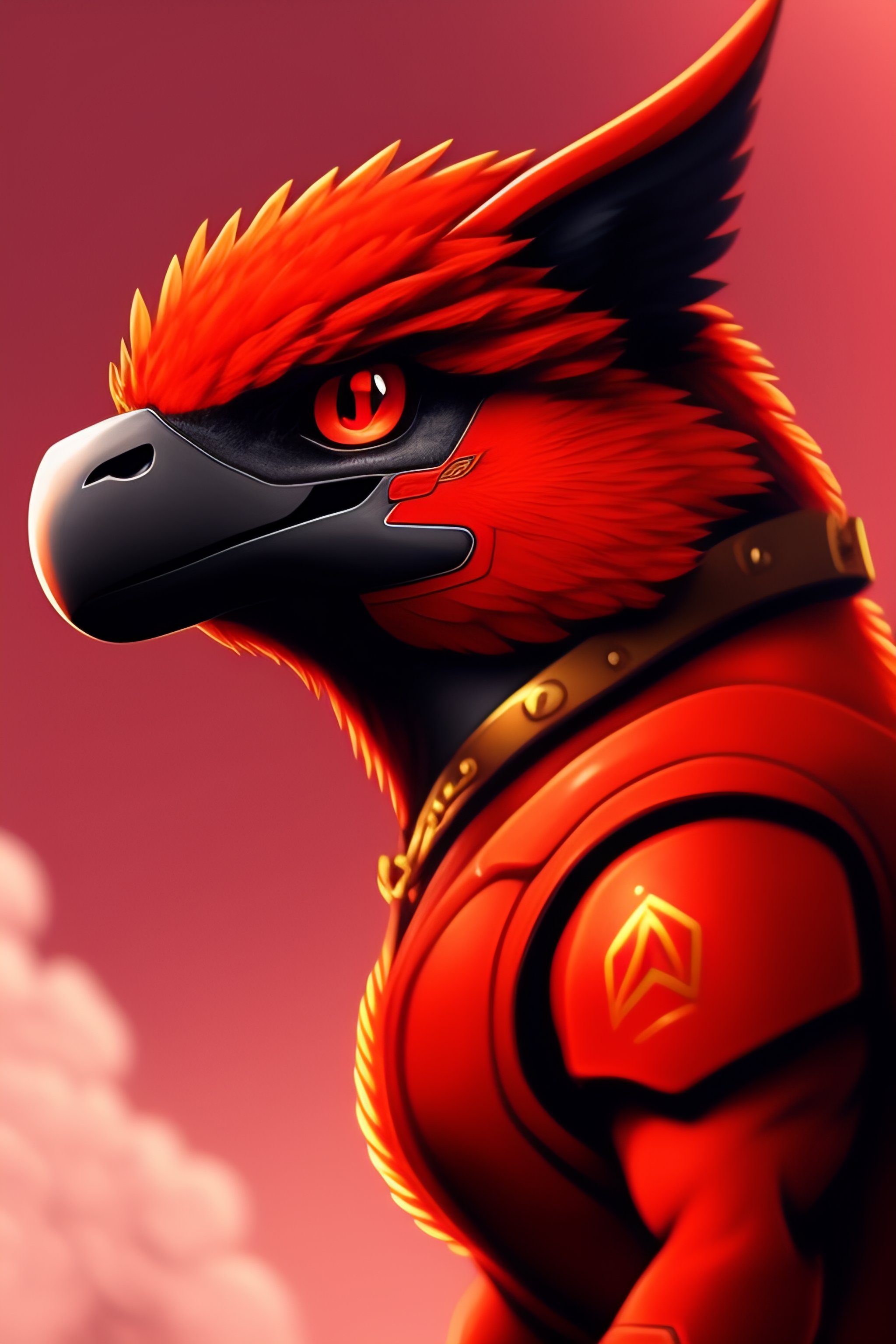 Lexica - Anime illustration of a red raptor like pokemon with a v crest on  it's head