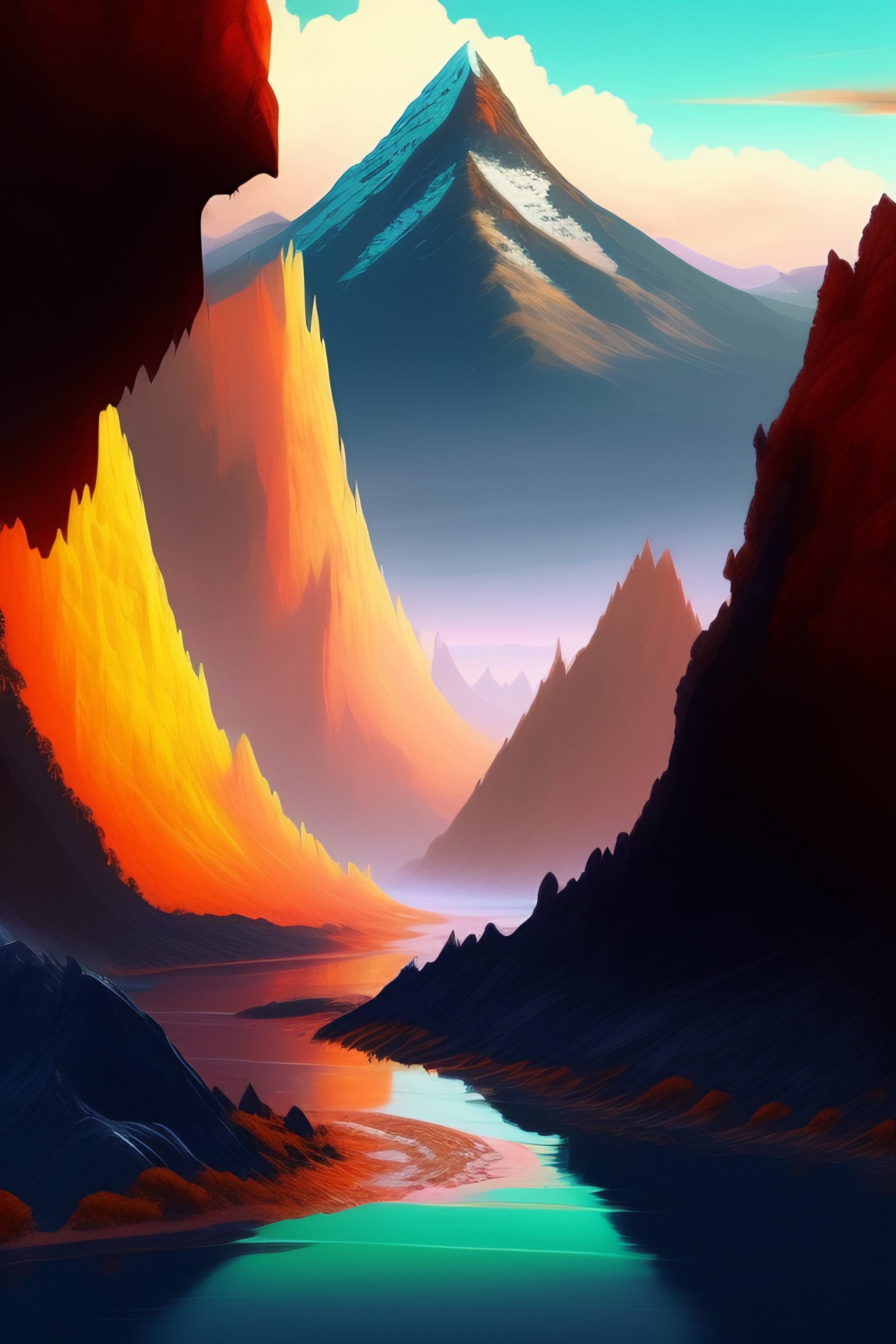Lexica - A volcanic mountain in the middle with steep cliffs, rivers ...