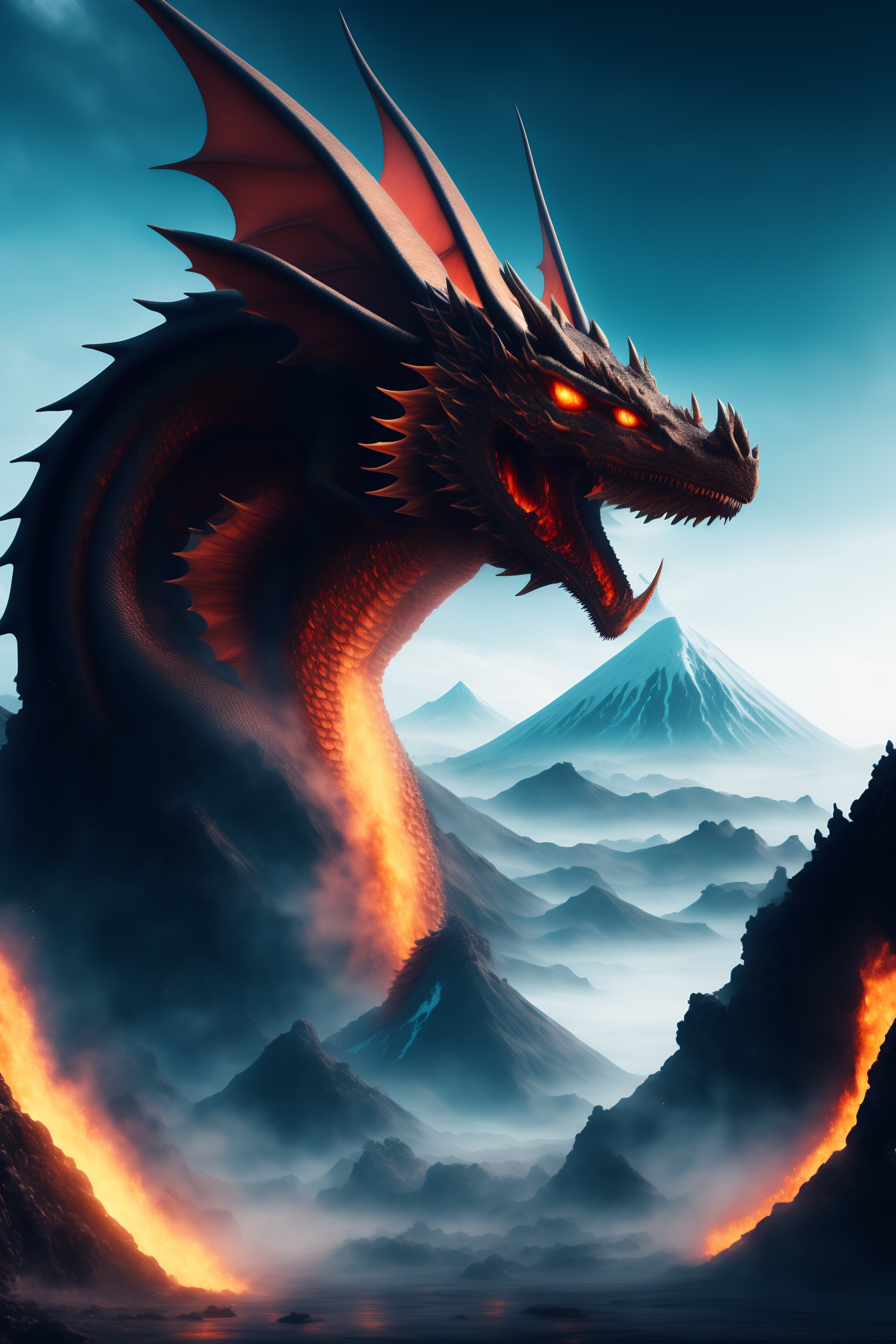 Lexica - Ice Dragon on a volcanic island