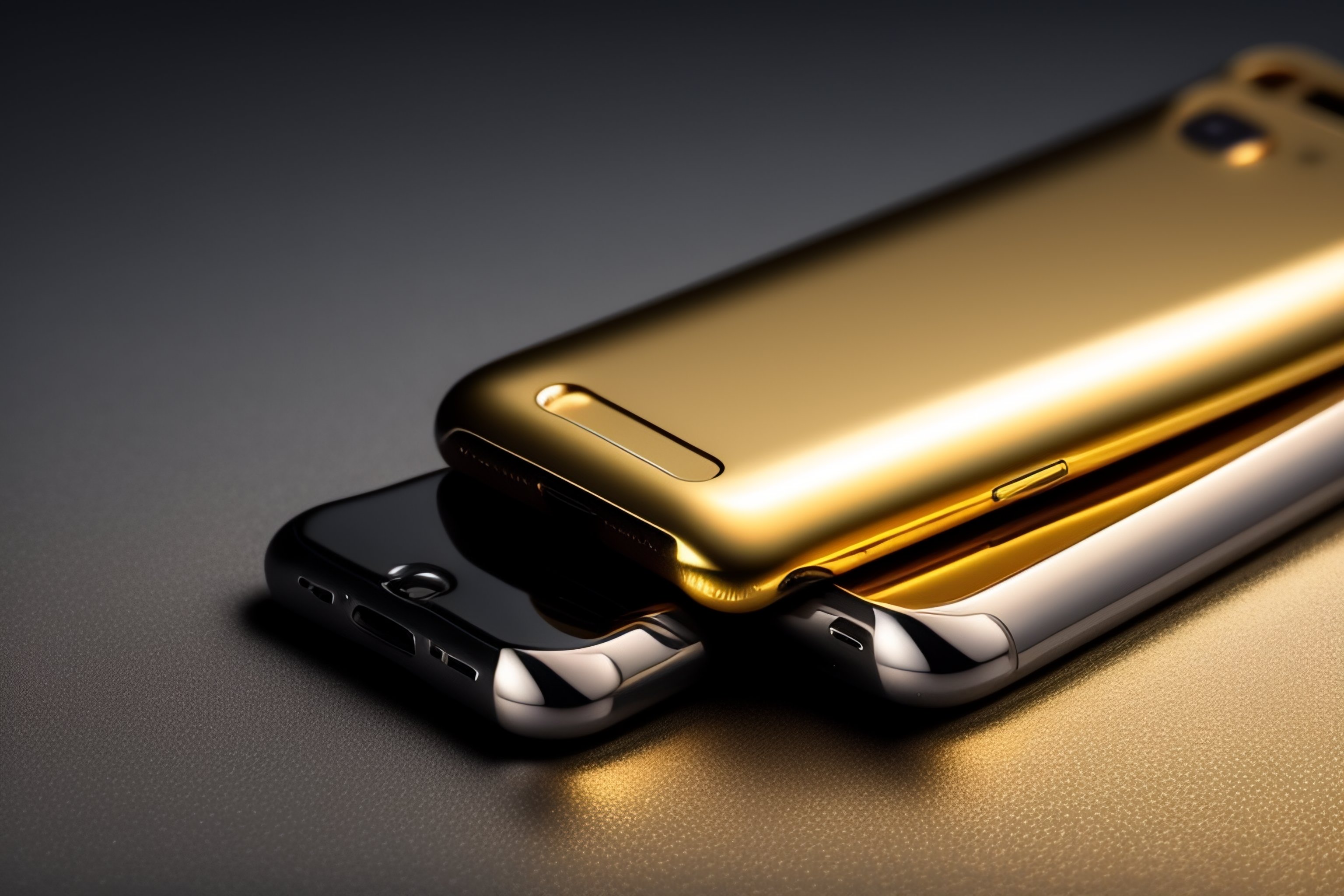 Lexica - A smartphone in a thin metallic silver-gold color, on a white ...