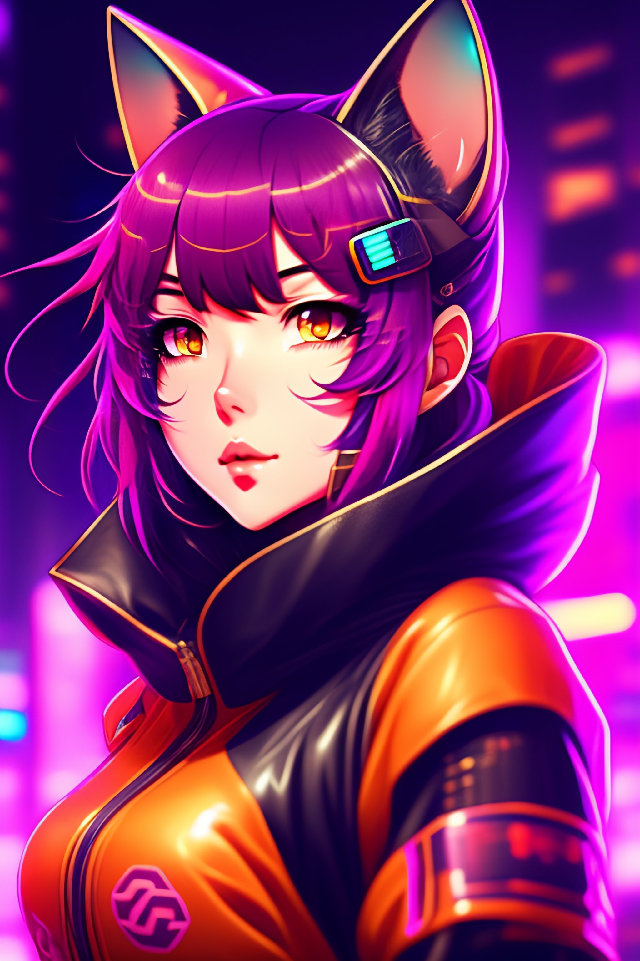 Lexica - Portrait of a Cute Anime Cyber Ninja Cat Girl in a Retro ...