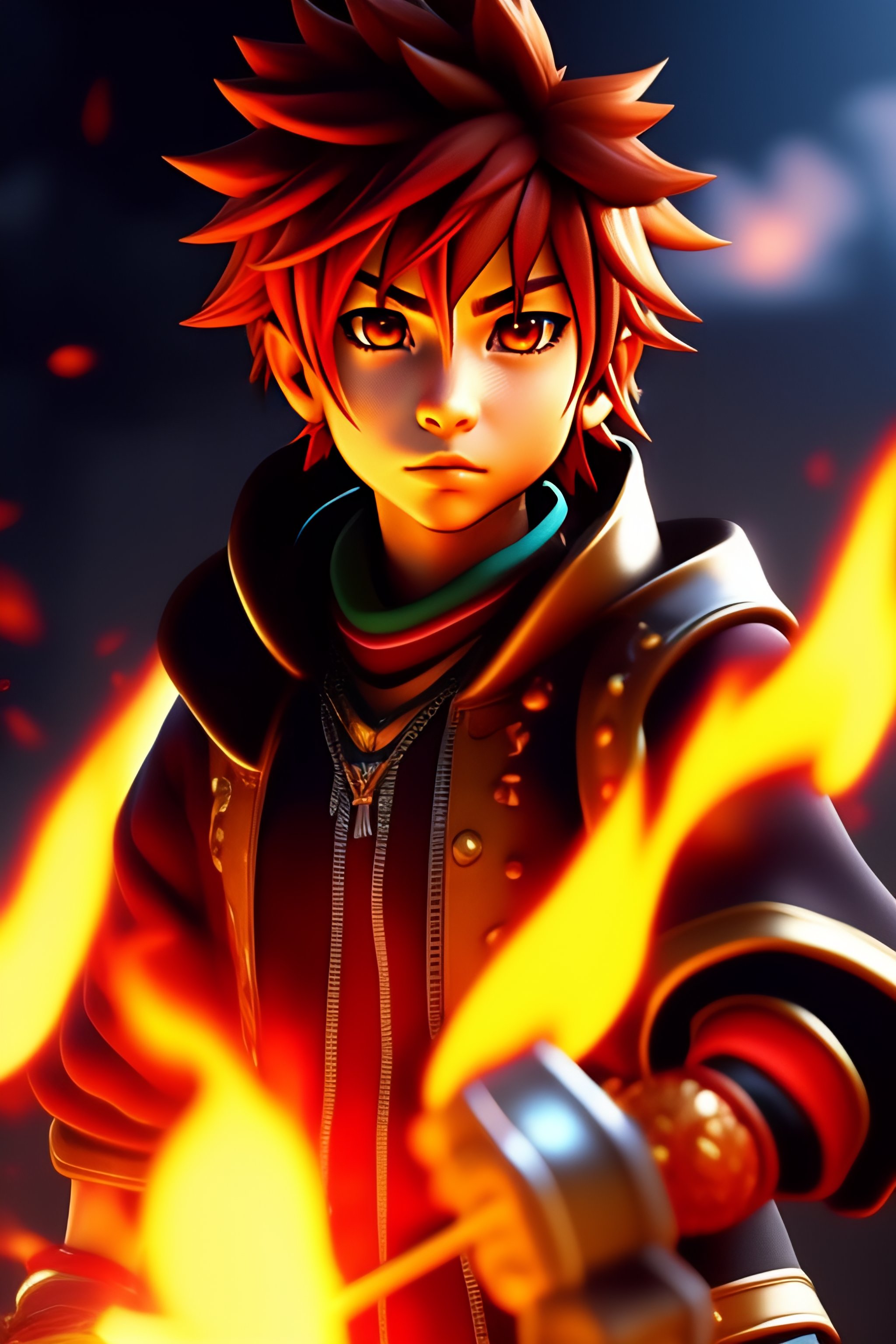 Lexica - Sora from kingdom hearts fighting with fire