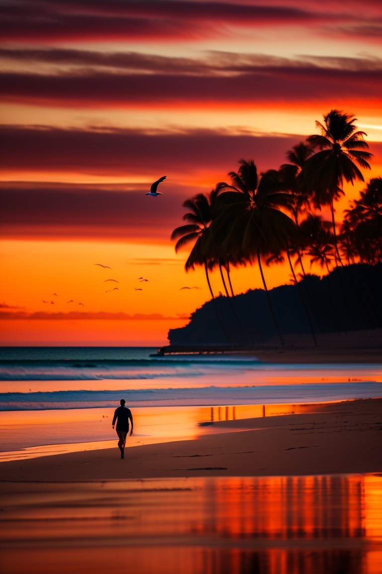 Lexica - A silhouette of a person walking along a sandy beach during ...