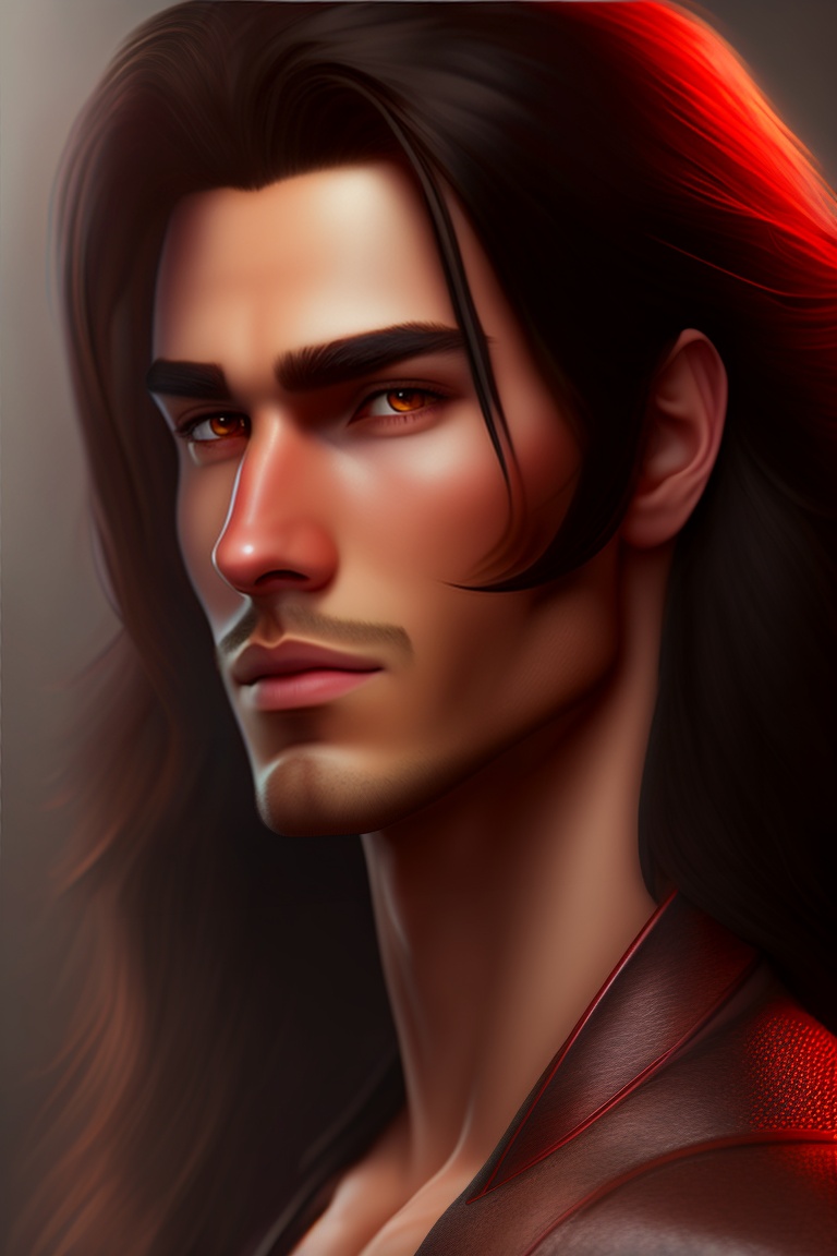 Lexica - A handsome guy with sharp facial features, long black hair and ...