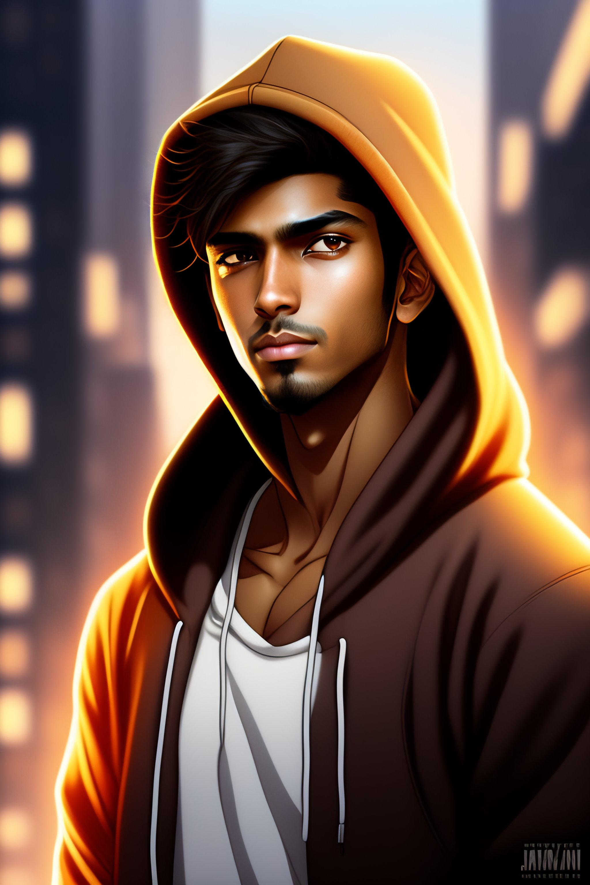Lexica - Anime brown guy, indian, light brown skin, brown face, hoodie ...