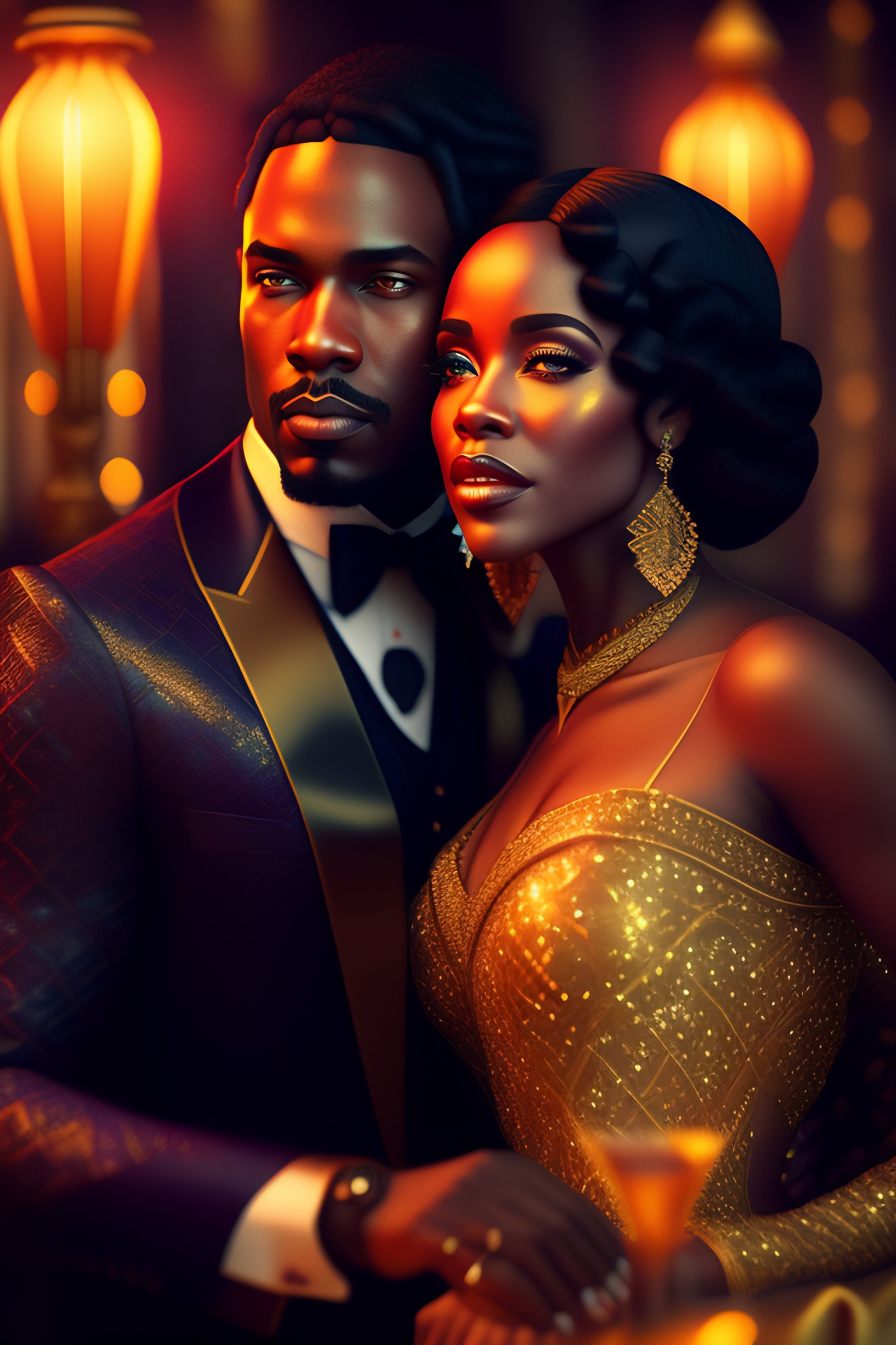 Lexica A beautiful classy partying black couple, dimly lit upscale