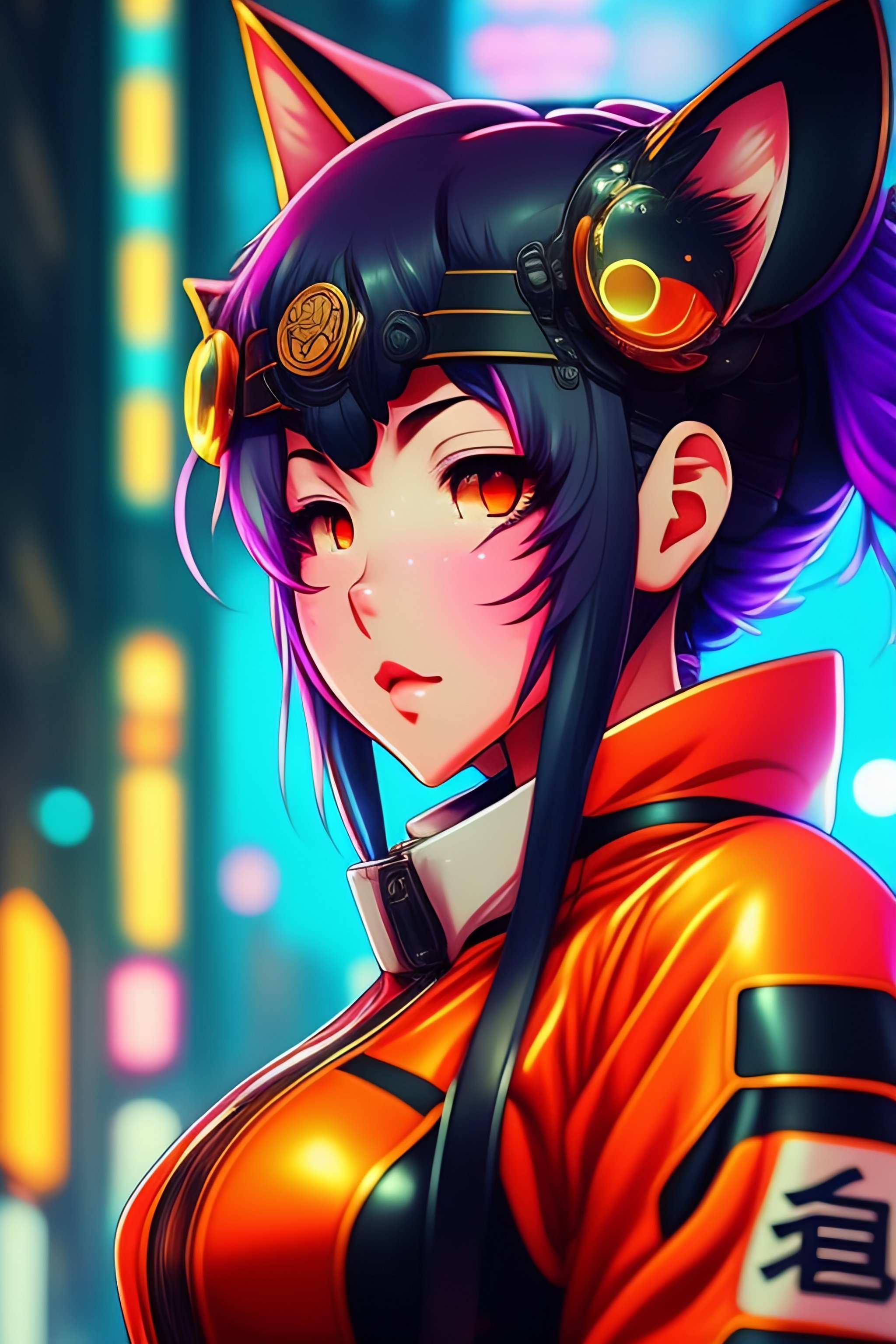 Lexica - A Cute Anime Cyber Ninja Catgirl in a Retro Future Cyberpunk ...