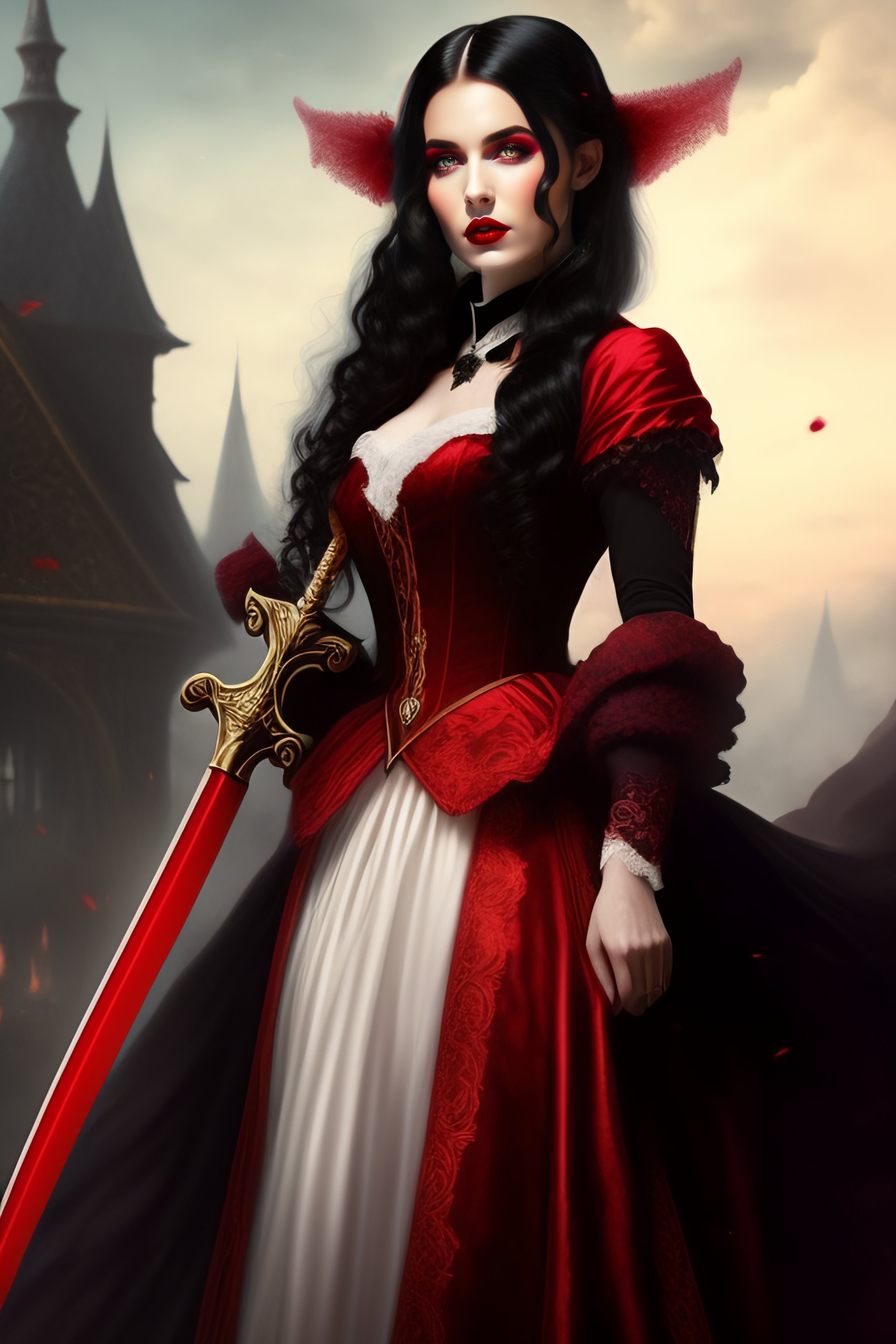 Lexica - Beautiful young vampire woman, black victorian era dress, full ...