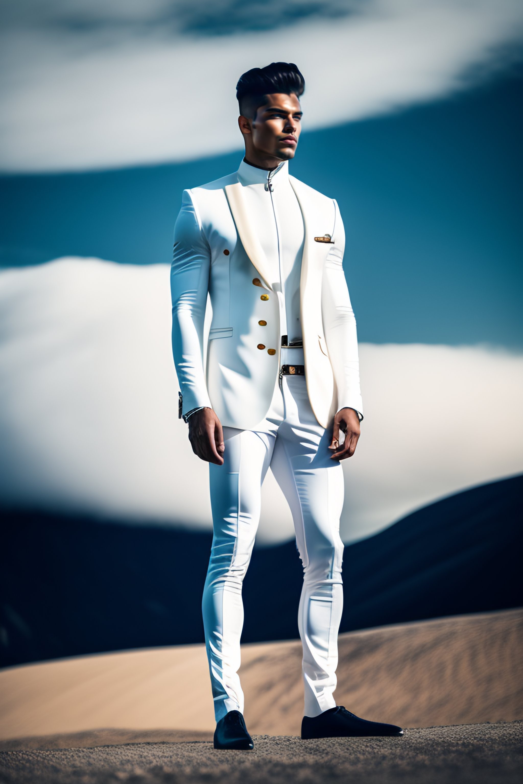 Lexica - Ultra hd! editorial, male model, white and chrome, structured ...
