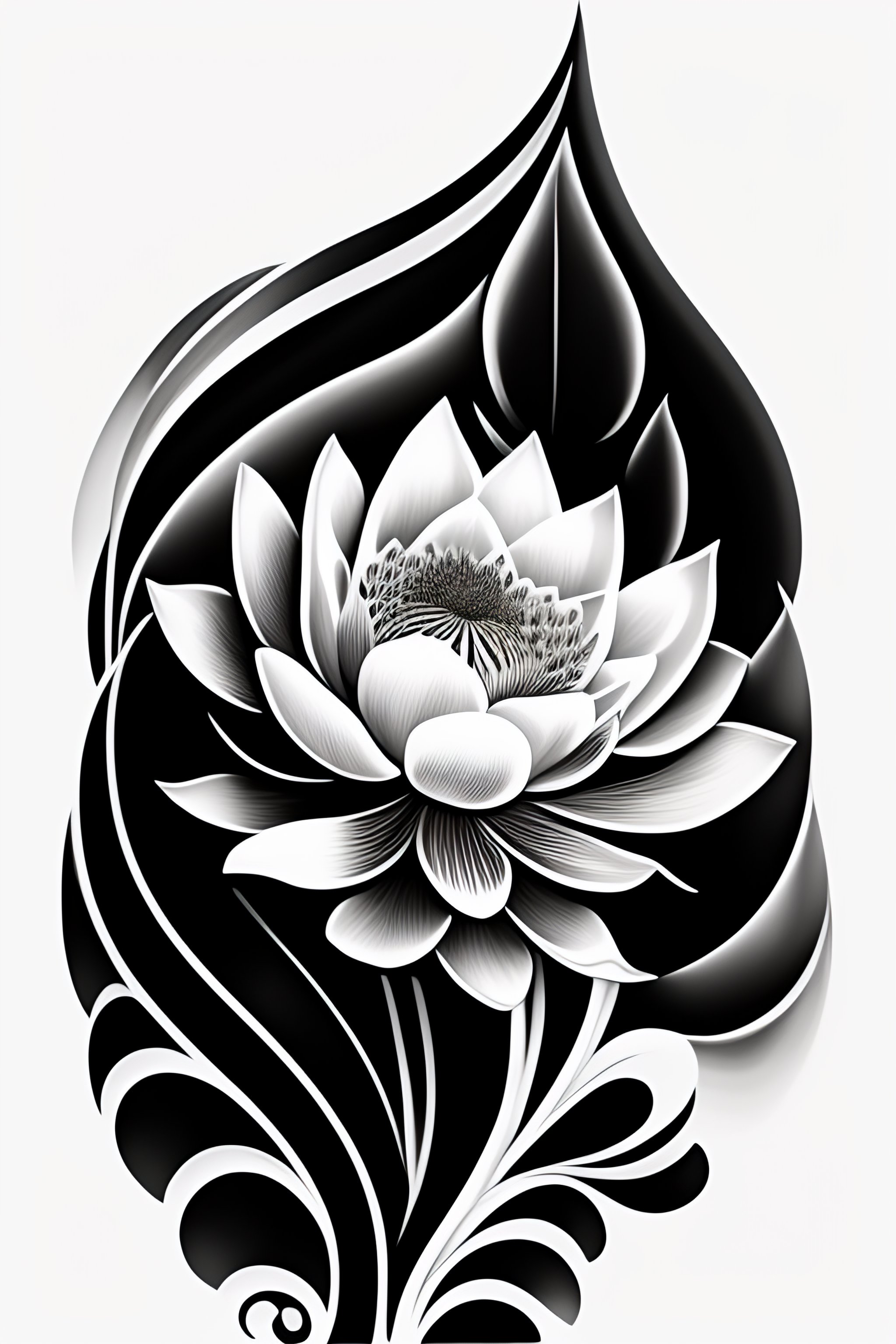 lotus flower drawing black and white