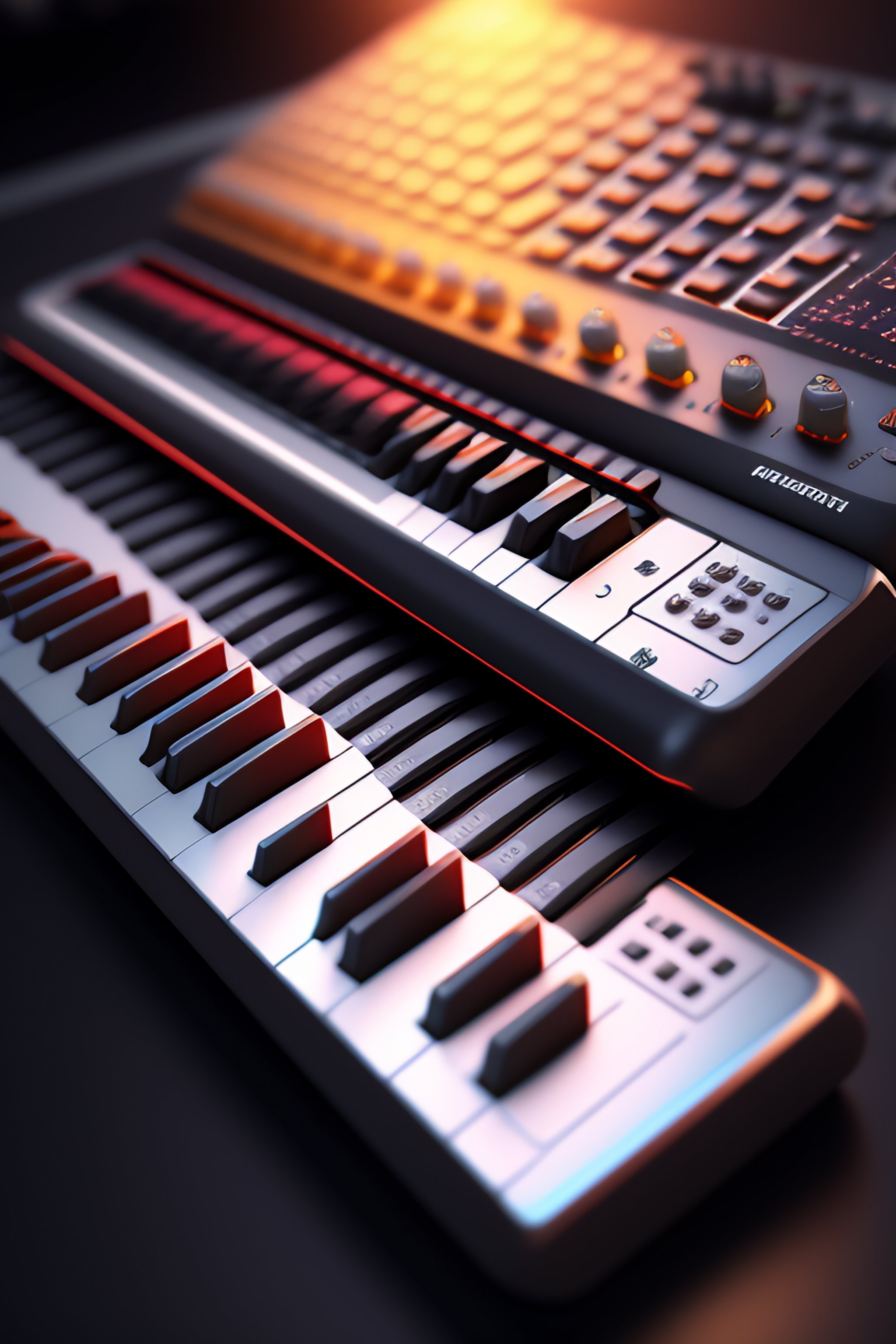 Lexica Lefthanded synthesizer, only keyboard, 3d isometric rendering