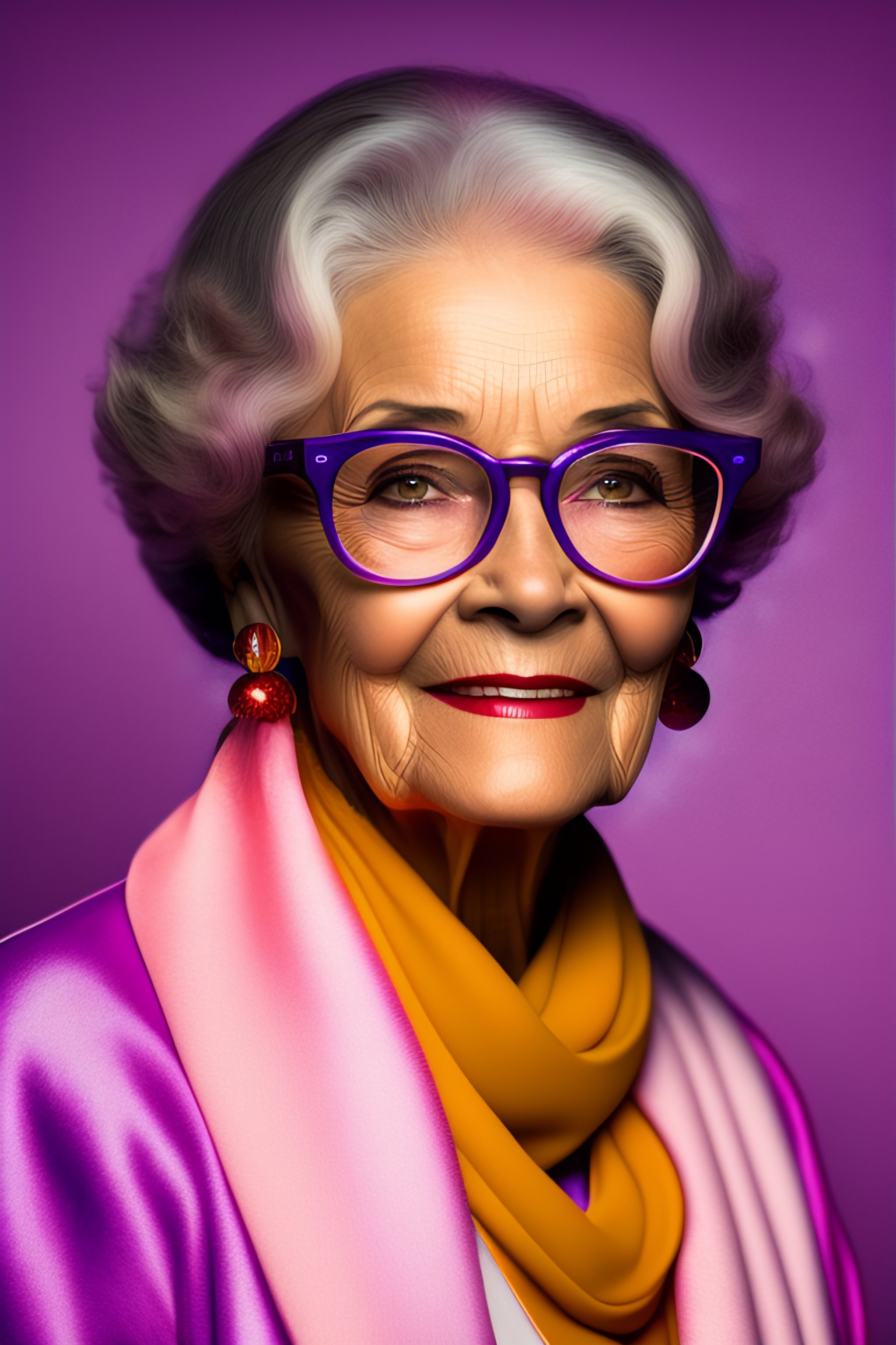 Lexica Old woman, very deep wrinkles on she faces, round glasses