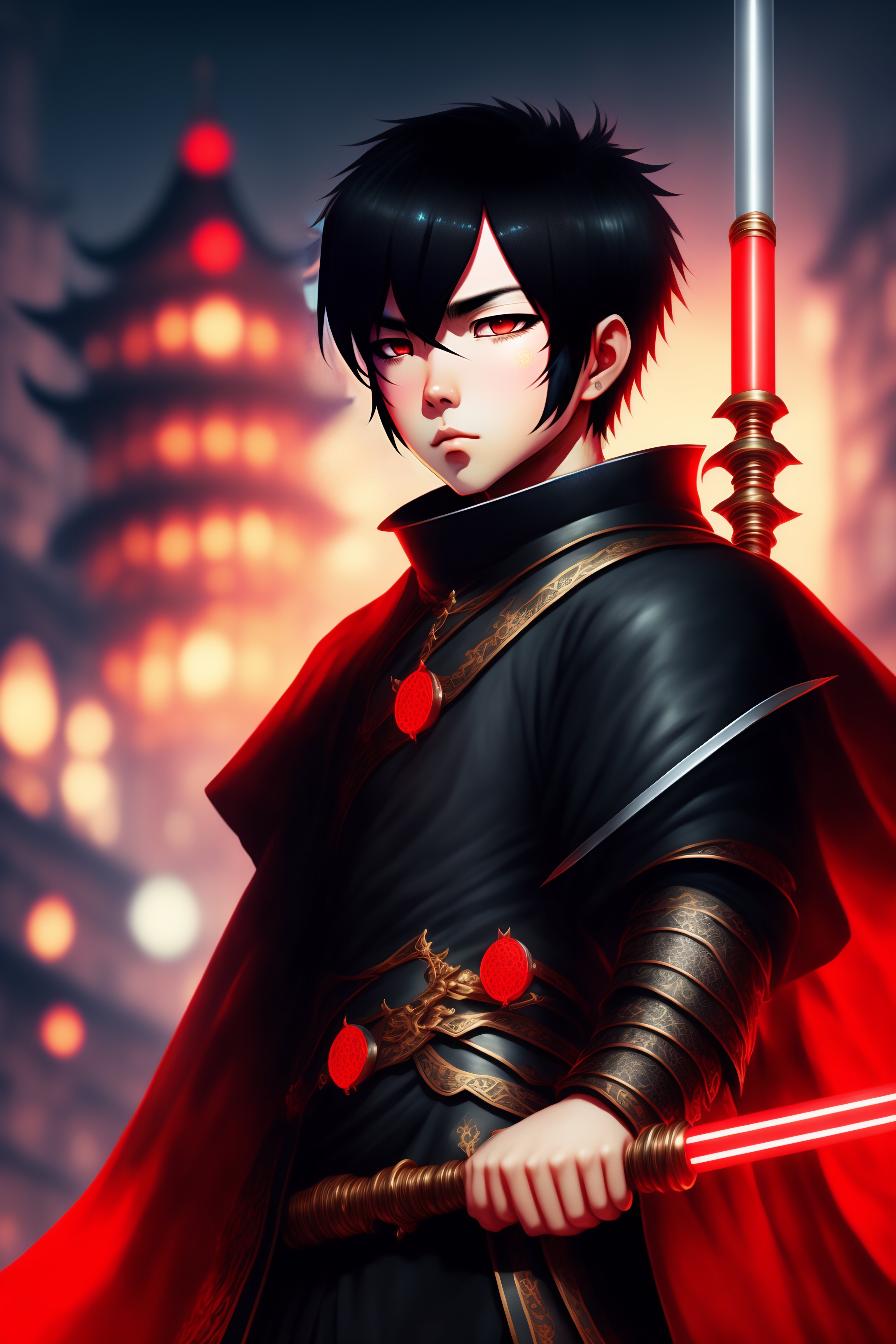 Lexica - Anime style boy black hair, deep focus, medieval knight cloths ...