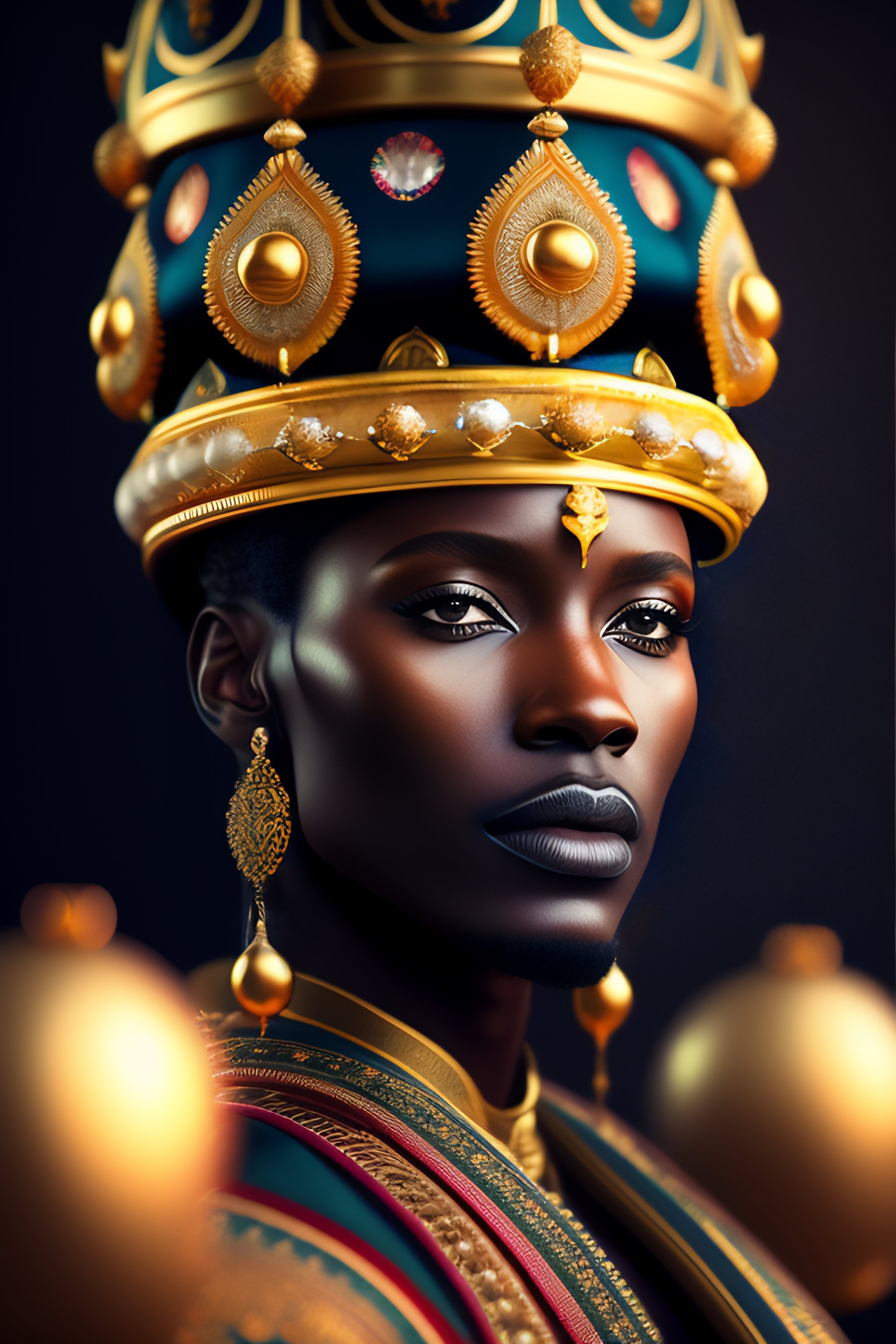 Lexica African king with gold crown, in royal palace, Kodak portra