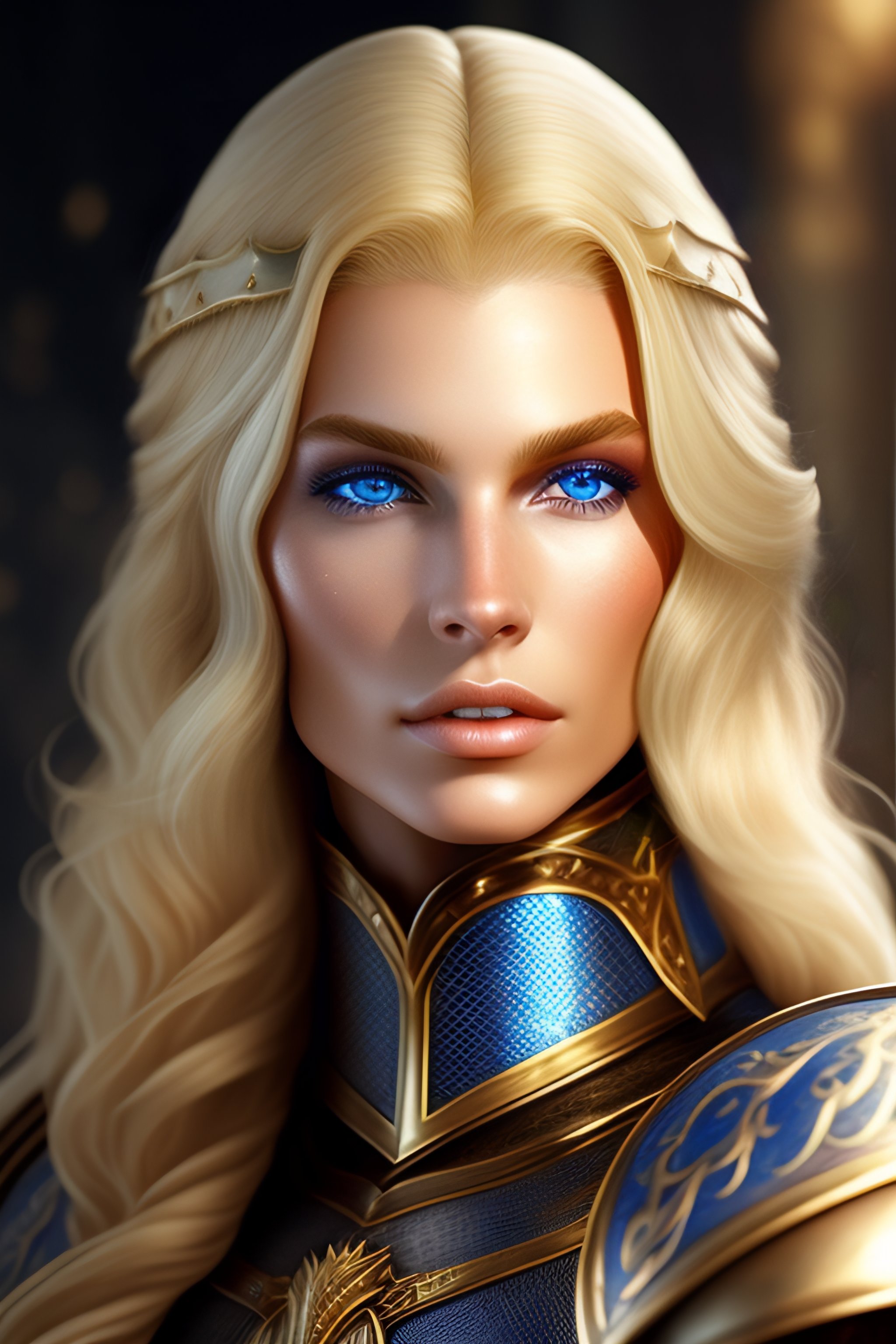 Lexica - Elf knight blond hair blue eyes