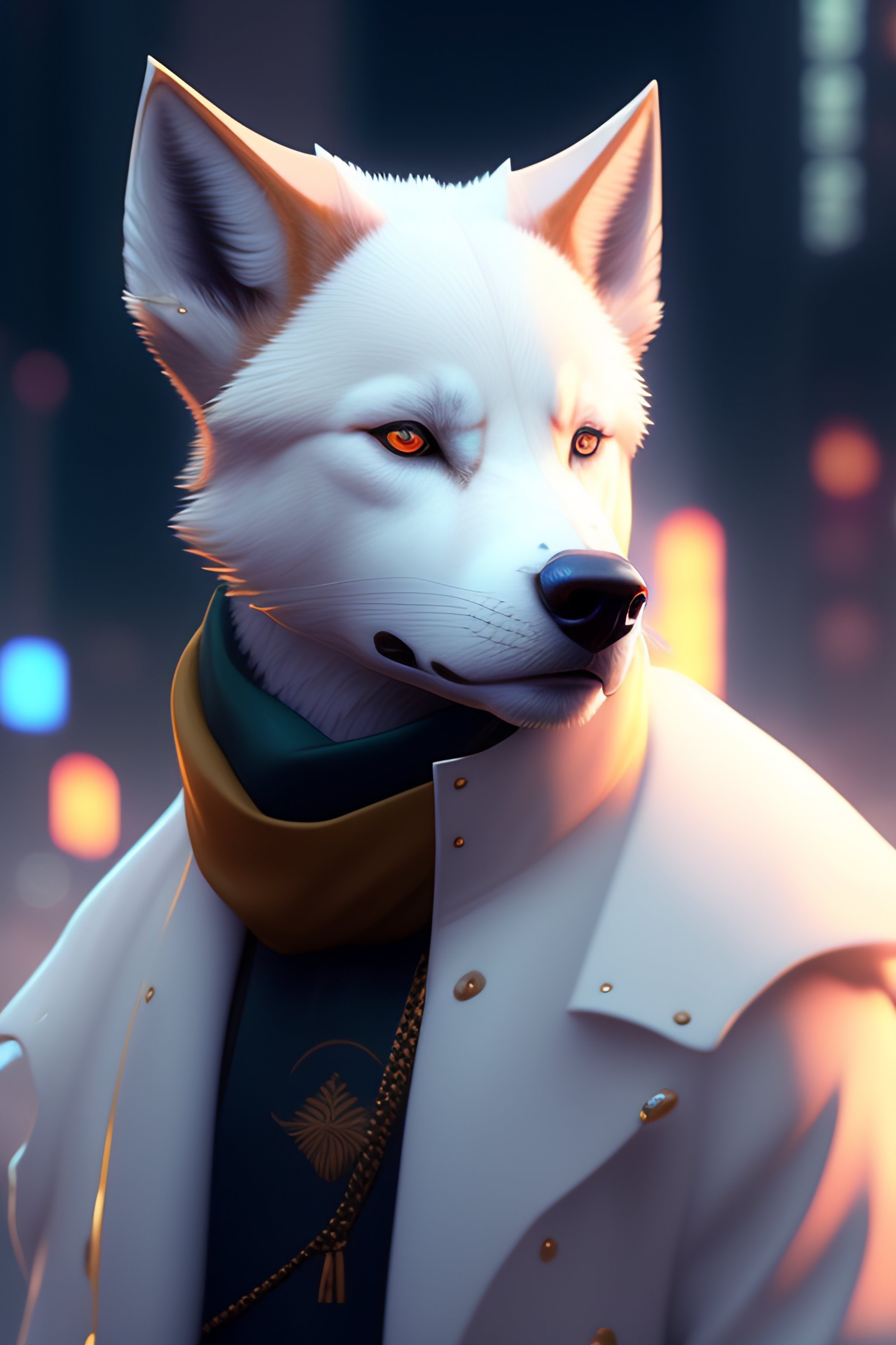 Lexica - A beautiful portrait of a cute male anthropomorph white wolf ...