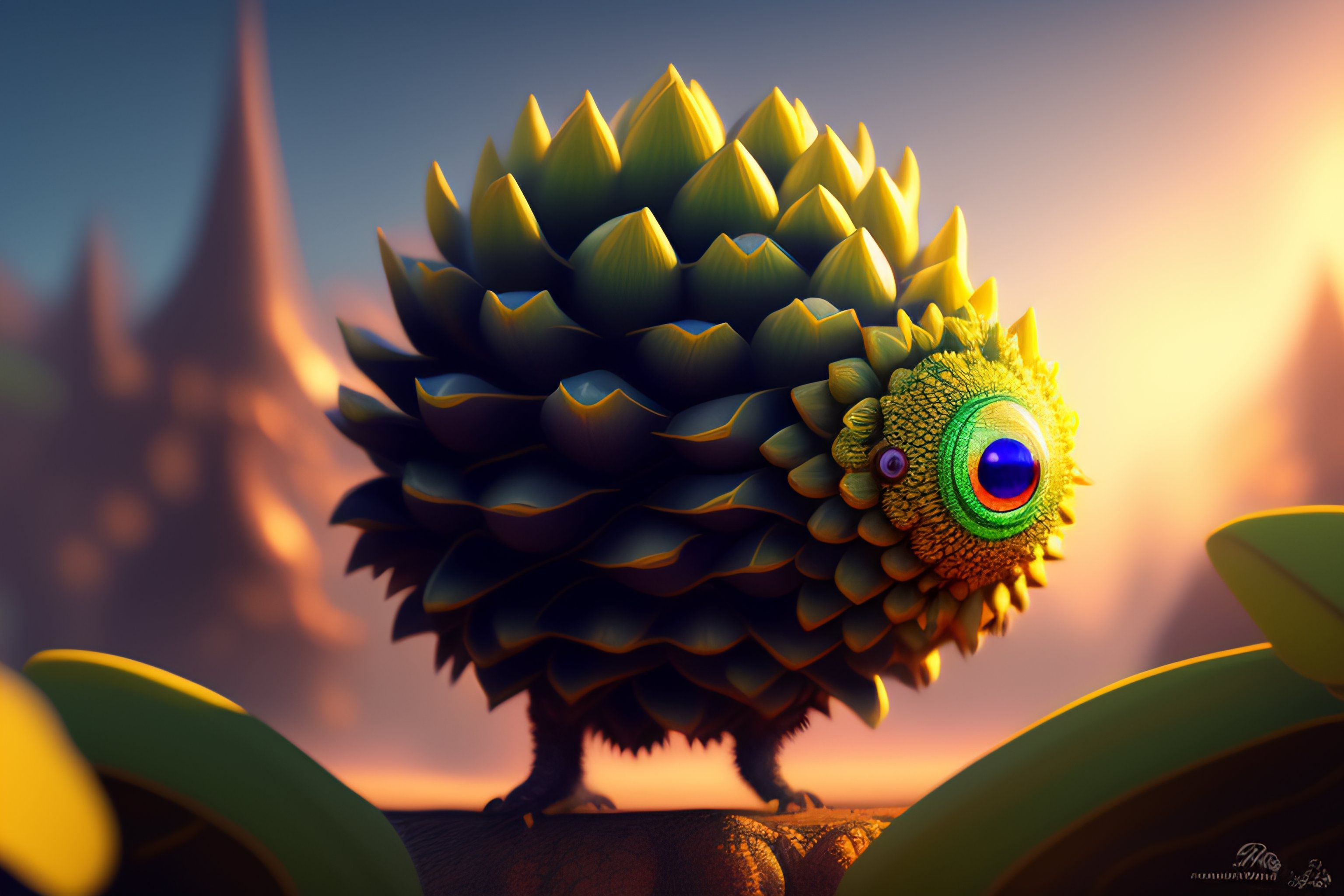 Lexica - A humanoid artichoke monster with large orb eyes, highly ...