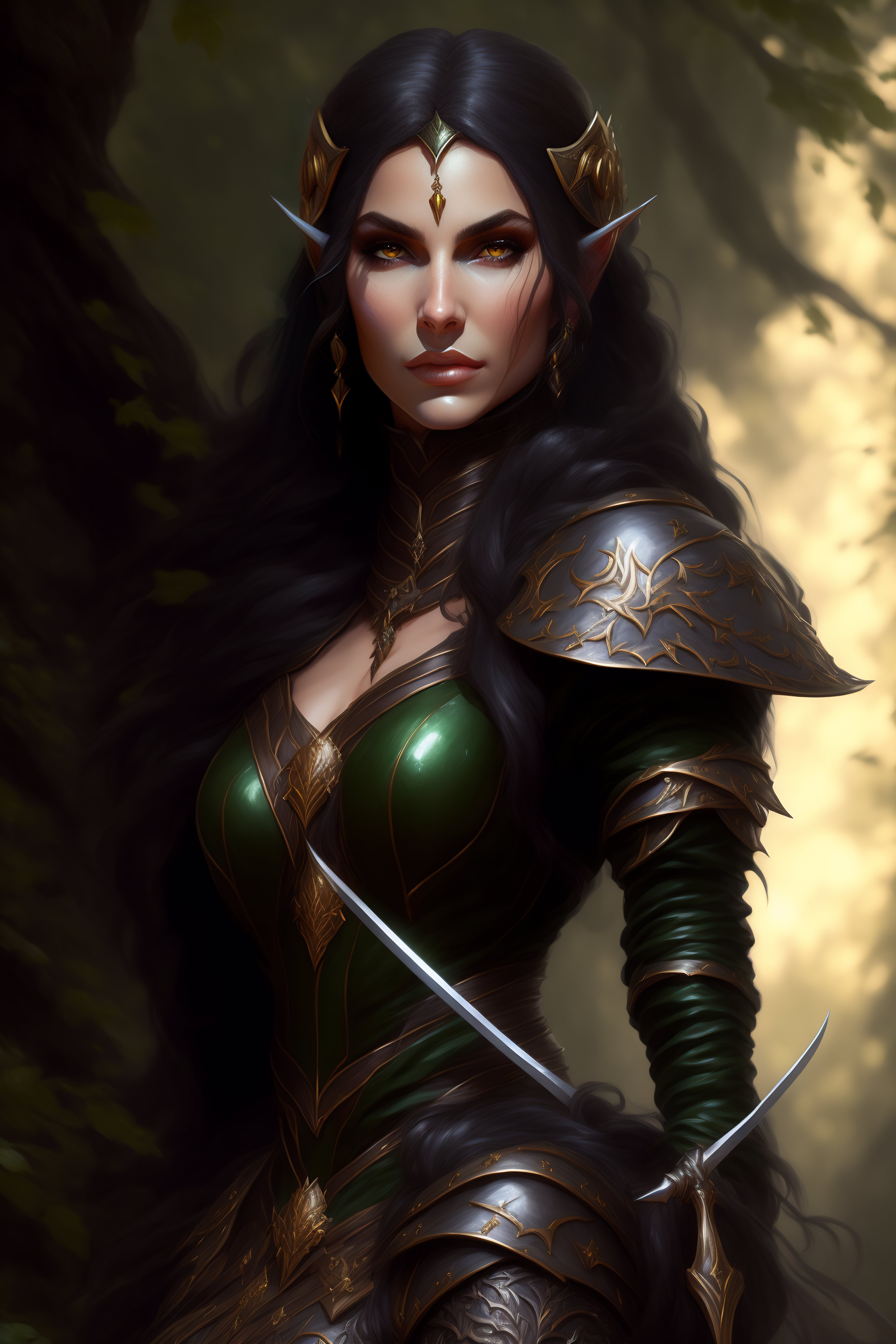 Lexica - Rogue, elf female, black clothes, rapier in hand, full body ...