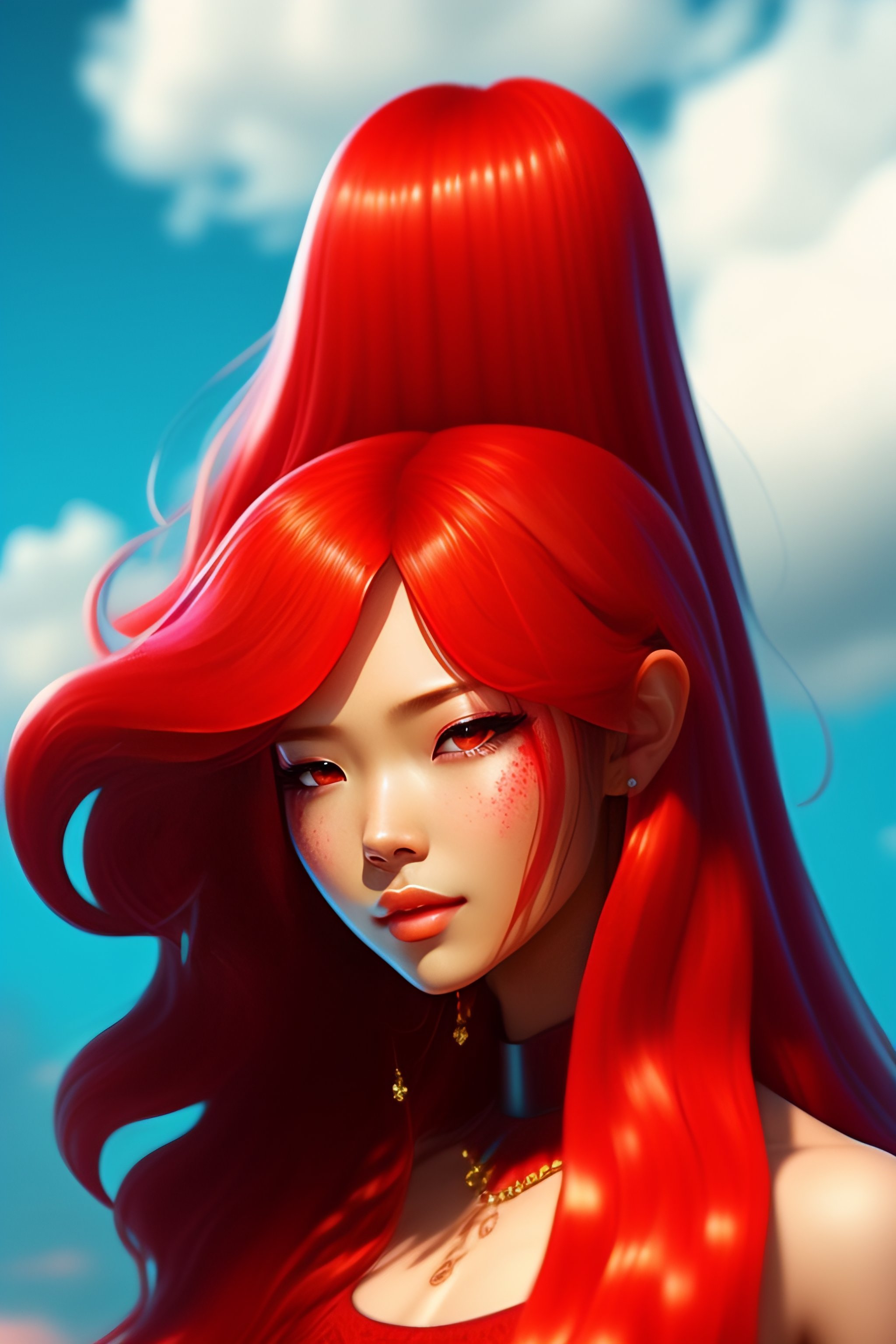 Lexica - Slime girl long hair, red hair and Red skin anime