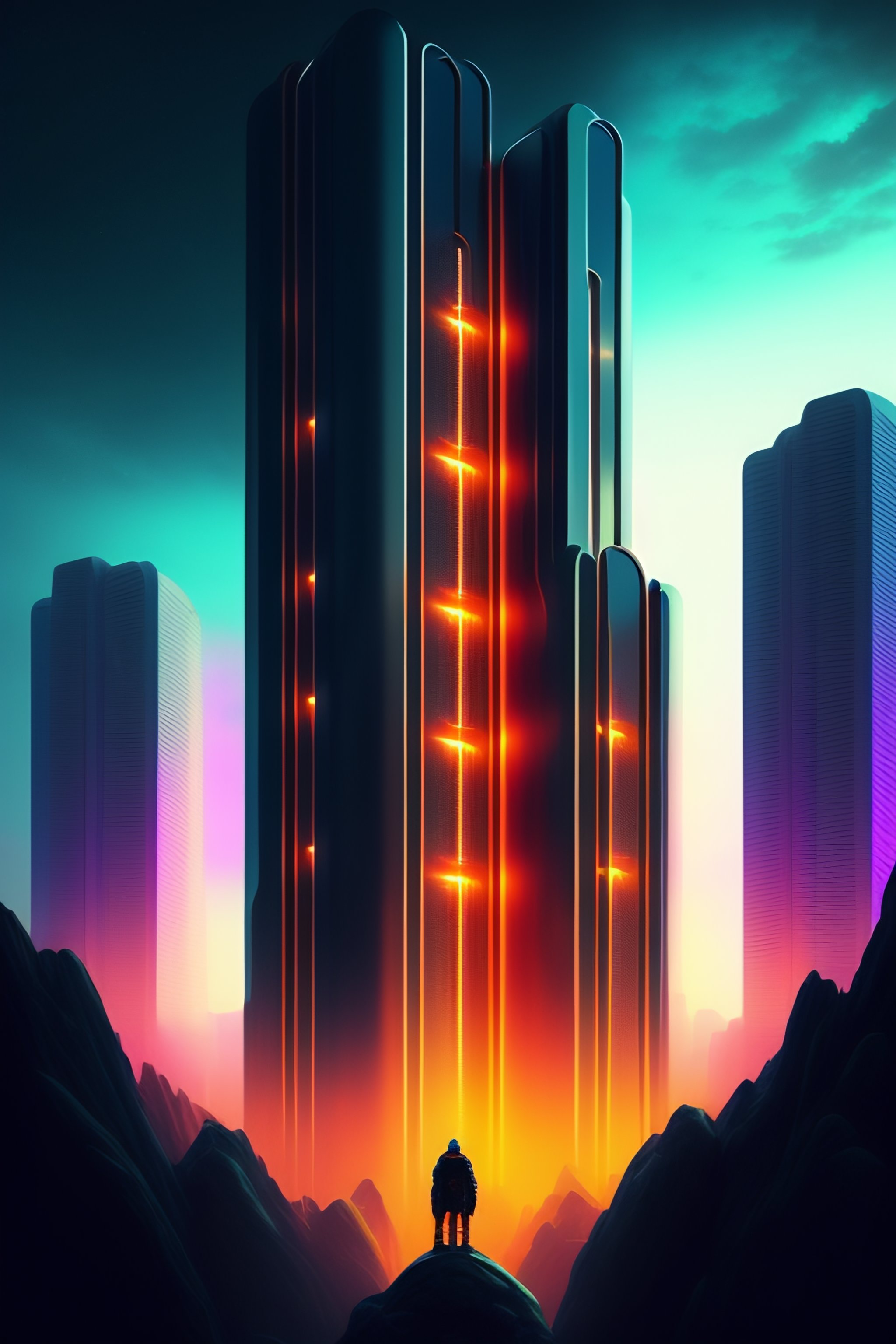 Lexica - High-rise futuristic buildings, bright neon signs, people ...
