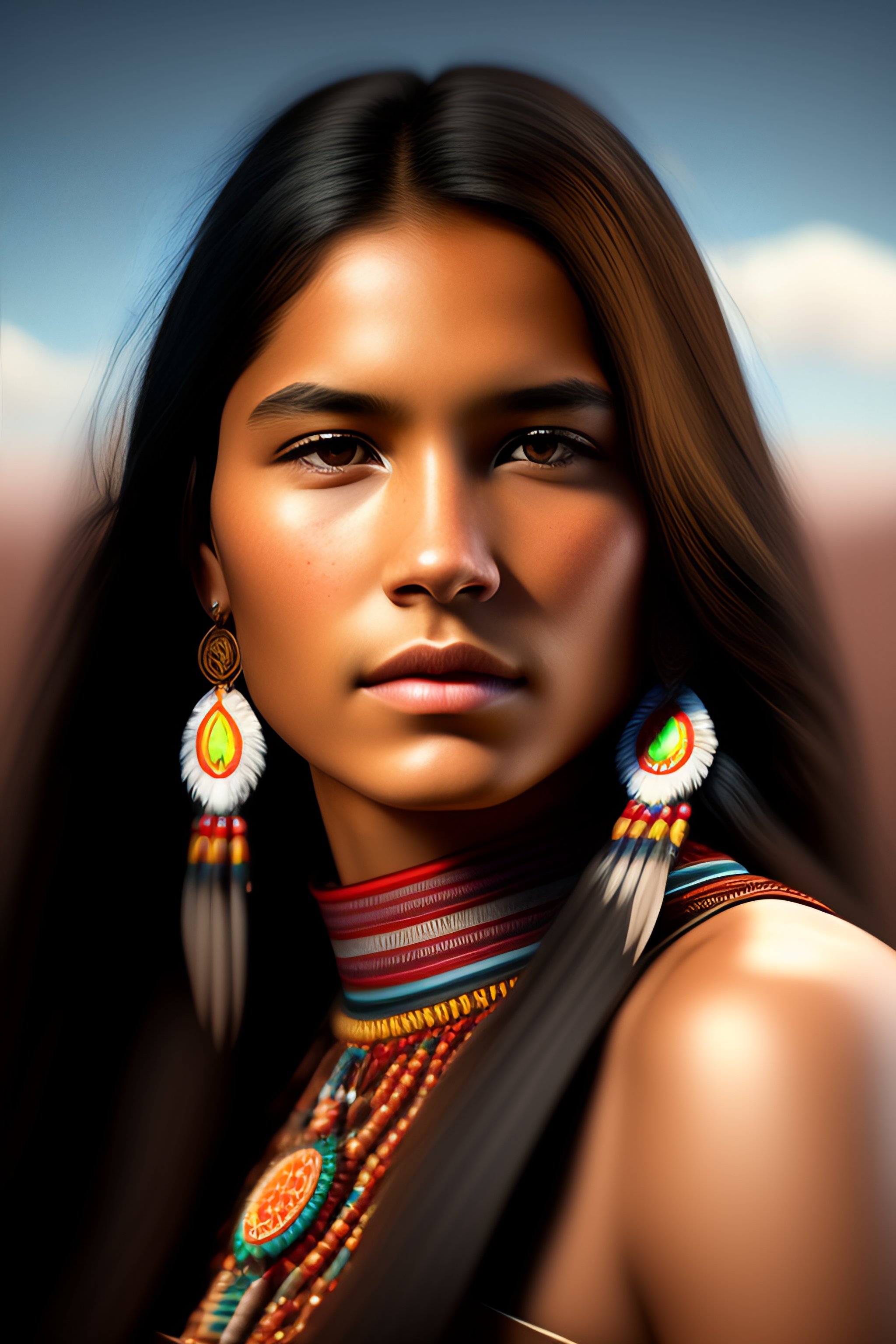 Lexica - Native american young female portrait in 3d digital art change ...