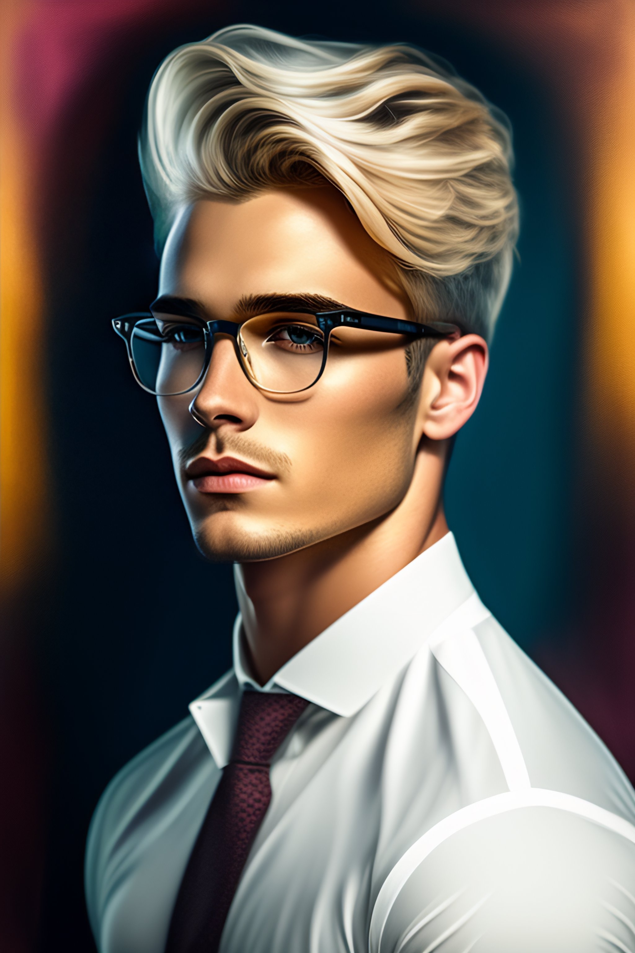 Lexica - Portrait of a blonde, male, short hair samuray, with glasses ...