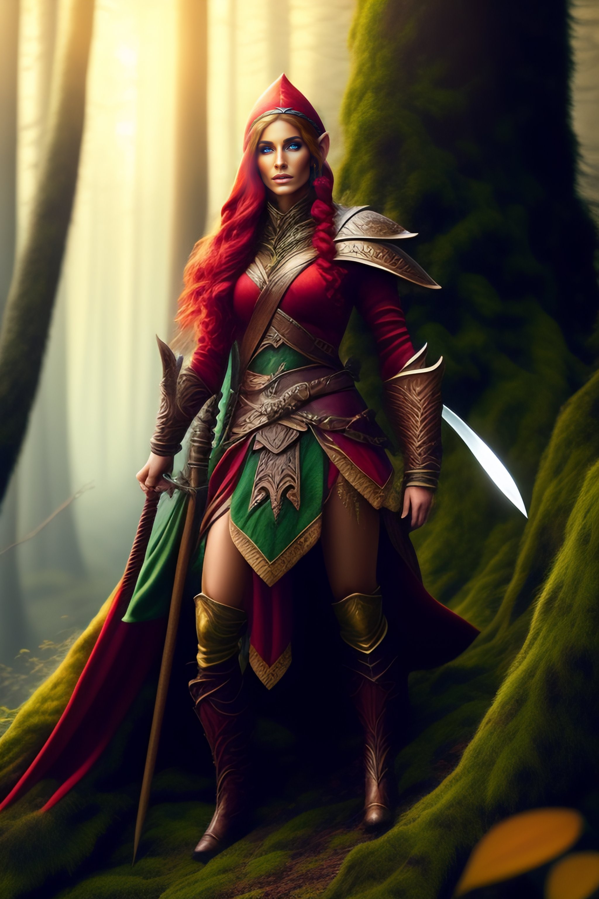 Lexica - Epic fantasy elf in a forest holding a knife