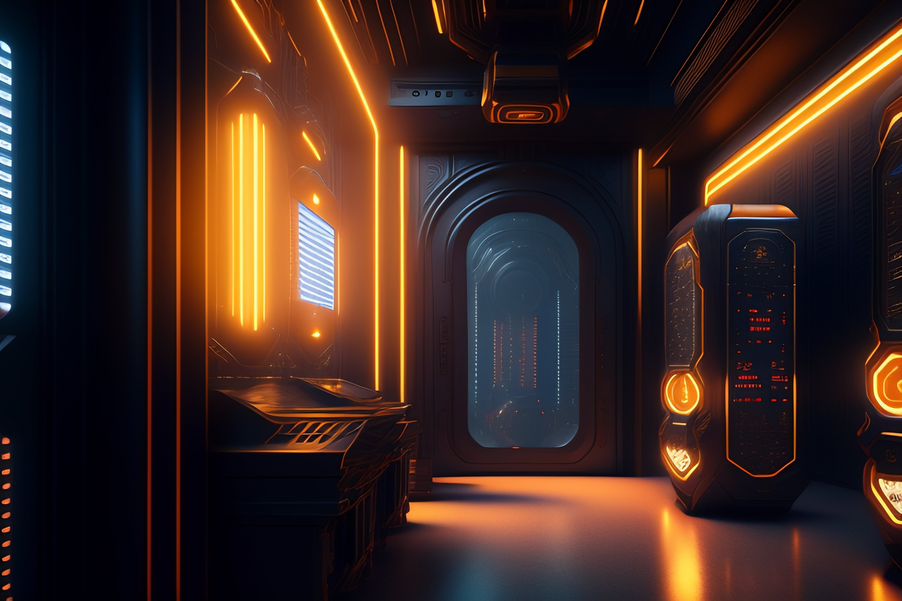 Lexica   Mechanized Room, Cyberpunk, Intricate Details, Vray Render