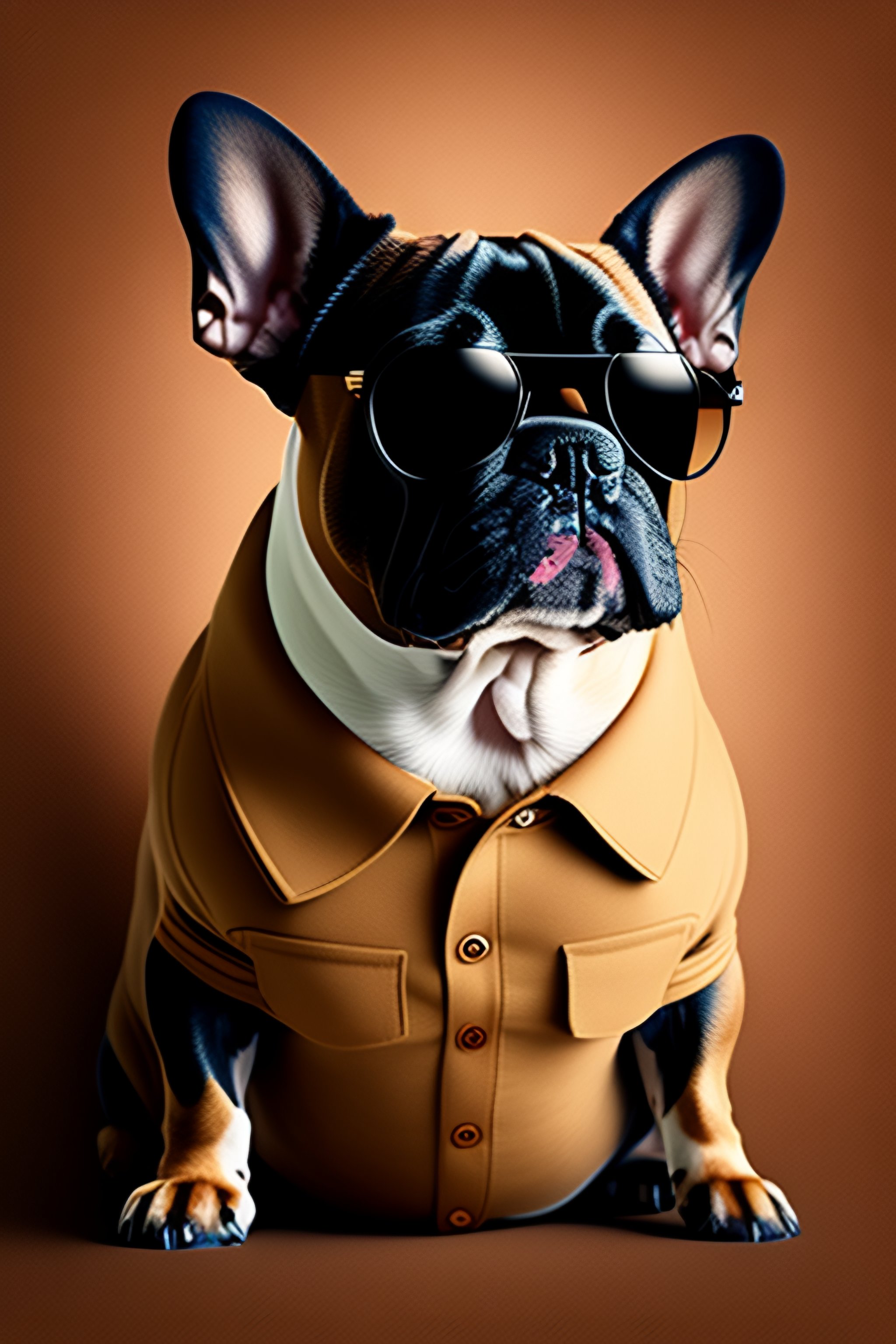 Lexica - A shirt of a french bulldog with sunglasses and a big brown ...