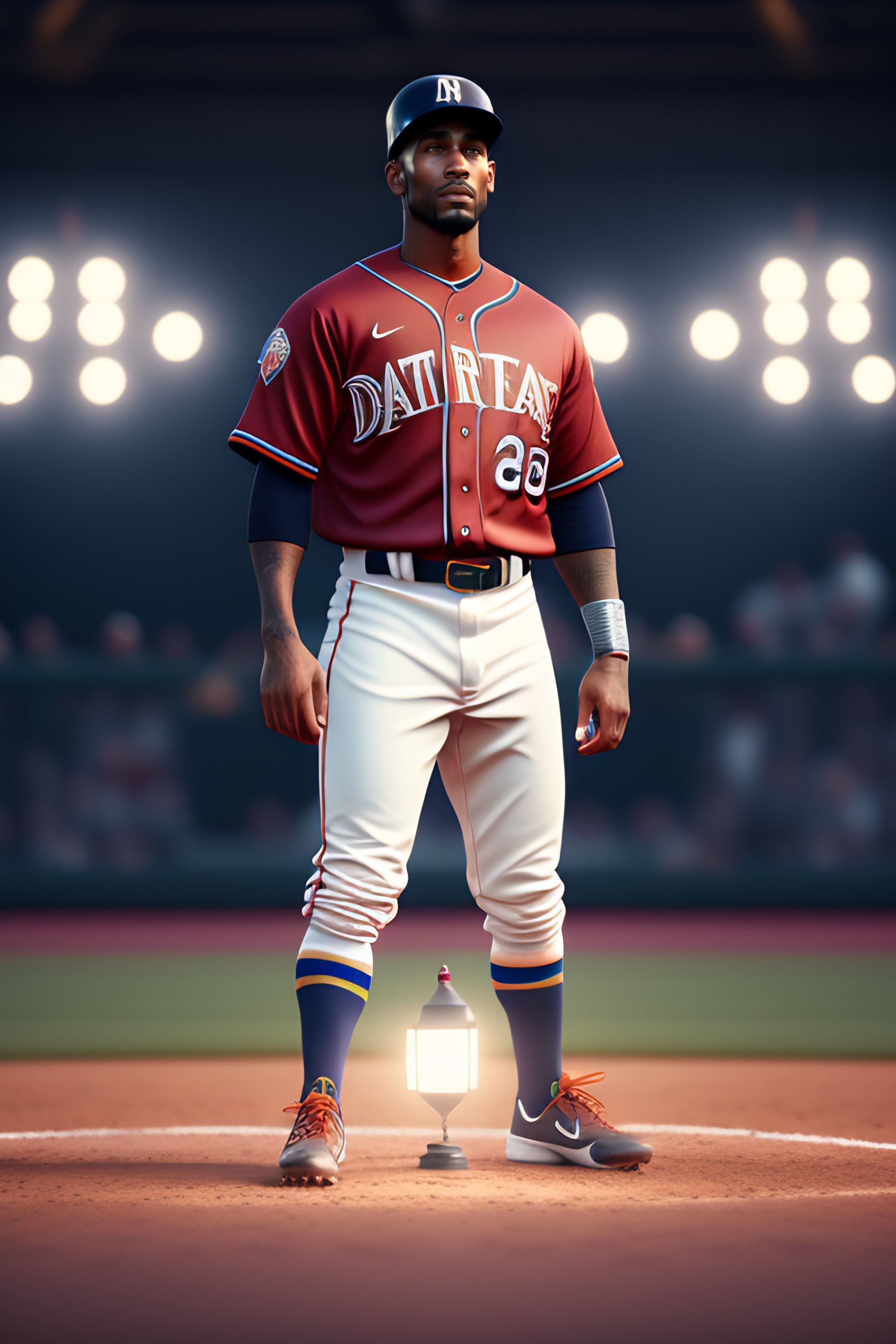 Lexica - Disruptive baseball uniform, unreal engine, cozy indoor lighting,  artstation, detailed, cinematic, daz, hyperrealistic, octane render,  fullb