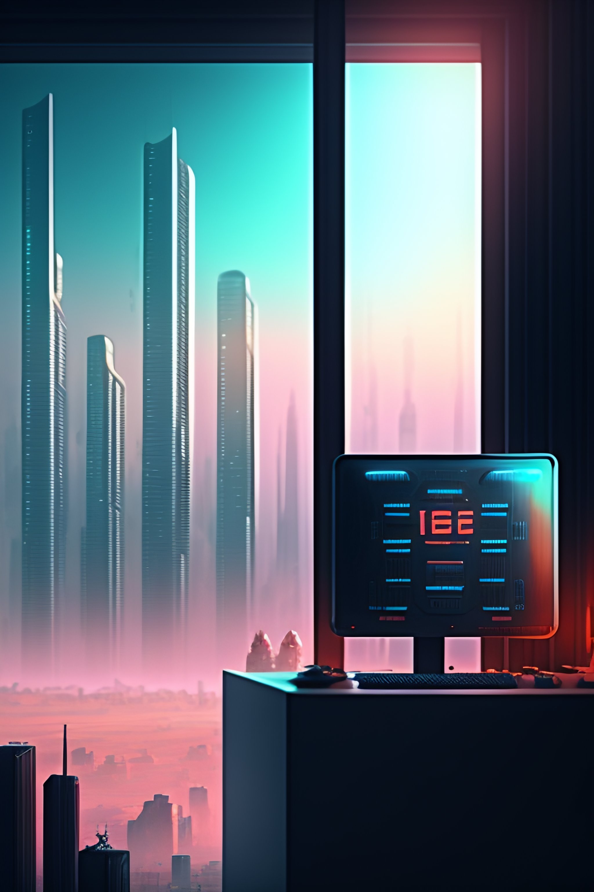 Lexica - Computer in cyberpunk style, transparent side glass, against ...