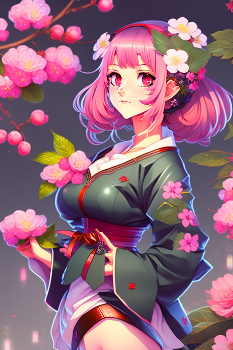 Lexica - 90s anime cyberpunk Japanese cherry woman holding cherries with  cherry blossoms, full body pose, Toriyama, Miyazaki