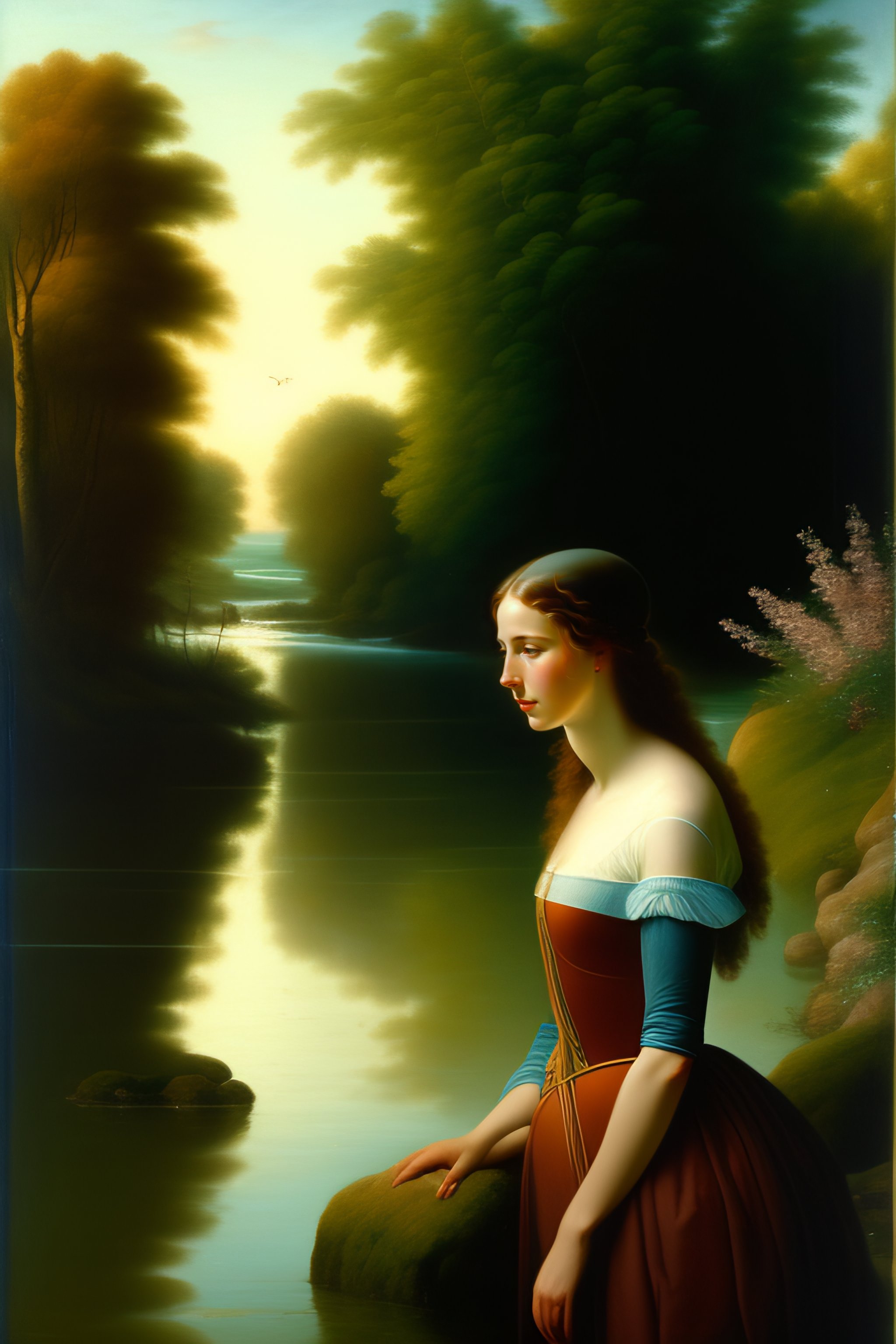Lexica - A young woman facing the objective, with her feet in the water ...