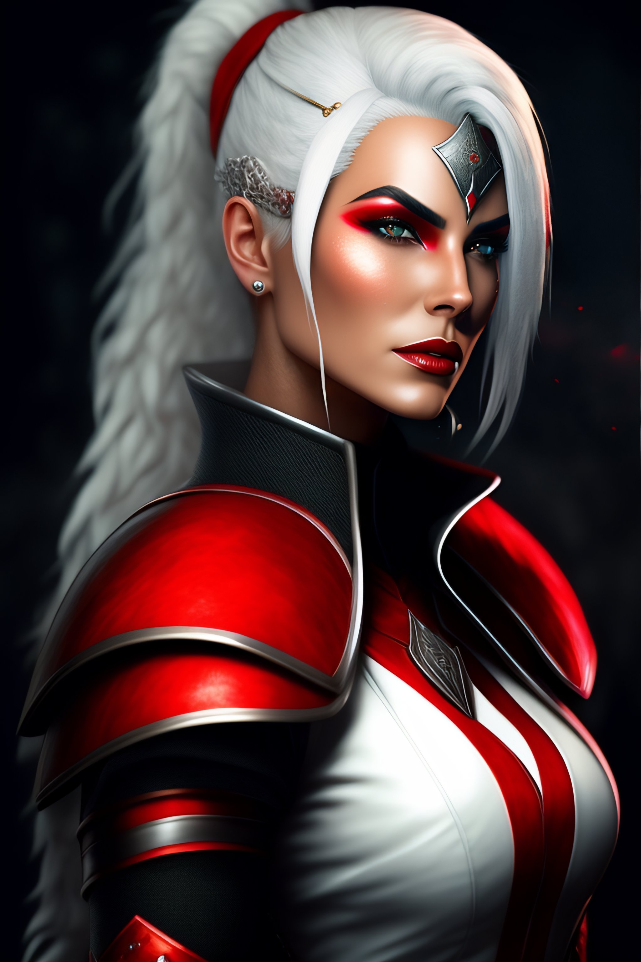 Lexica - Red and Black Leather Armor, Female, Assasin, White Hair