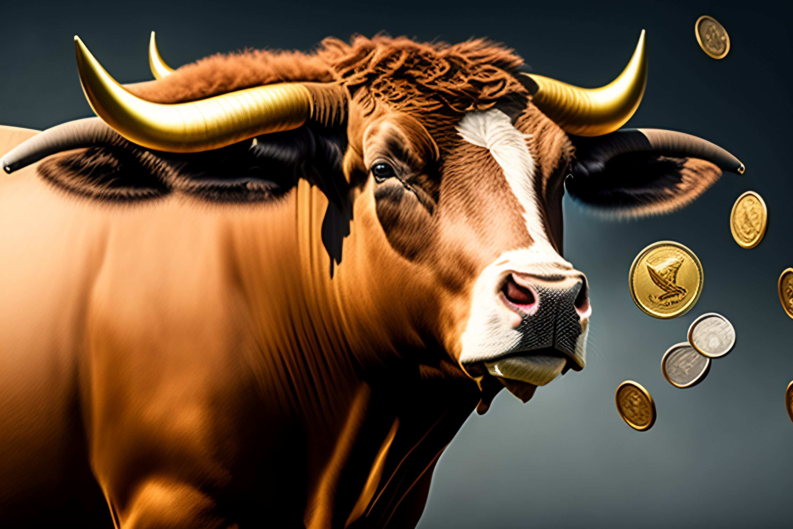 Lexica - A bull with coins and money notes raining down on it