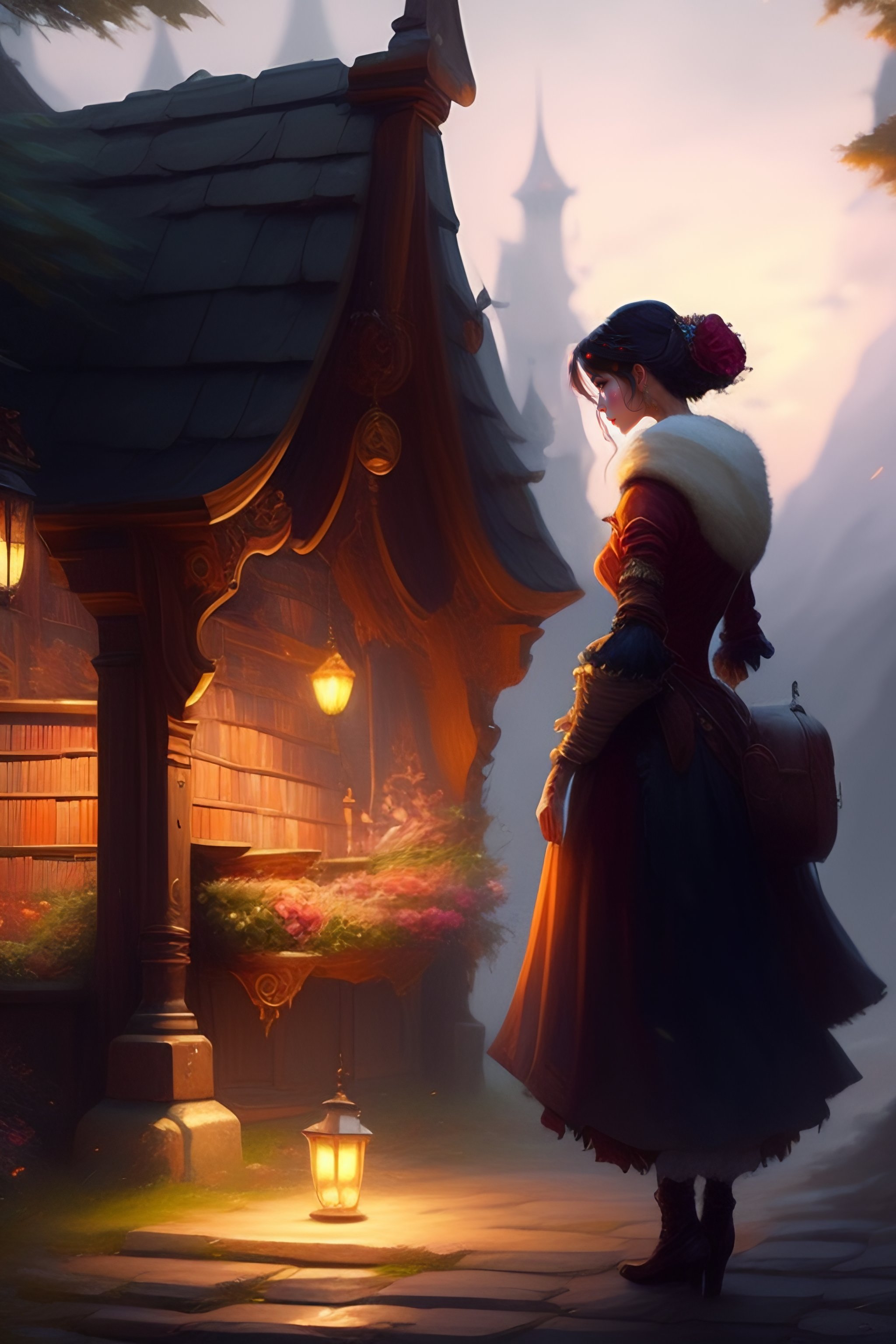 Lexica - A moving library, by greg rutkowski e thomas kinkade, fantasy ...