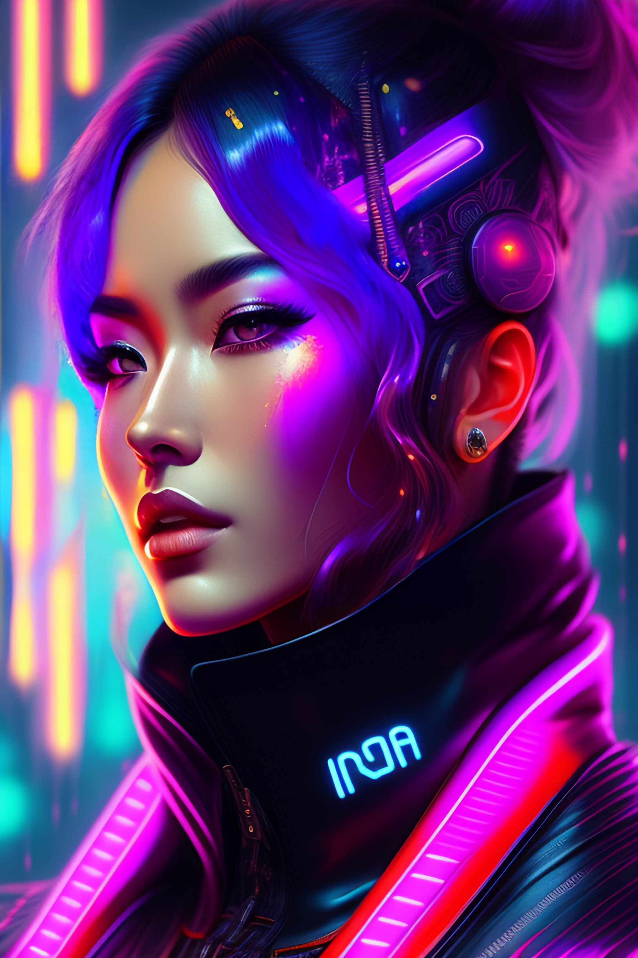 Cyberpunk-style girl with beautiful neon colors - Stock Illustration  [99174420] - PIXTA