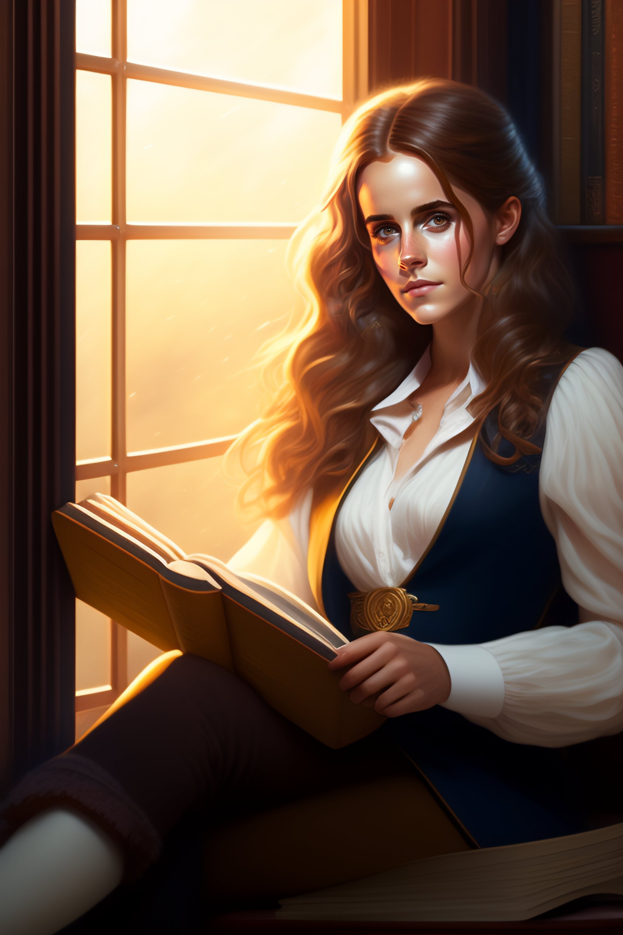 Lexica - Portrait of Emma Watson as Hermione Granger sitting next to a ...