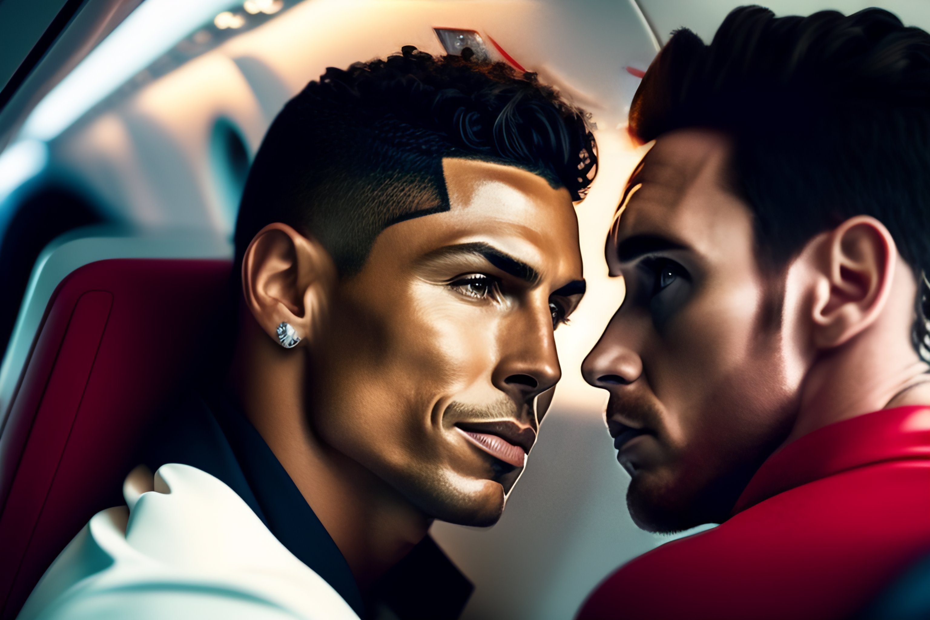 Lexica 8k Realistic Shot Of C Ronaldo And Lionel Messi Sitting In The Same Private Jet All 