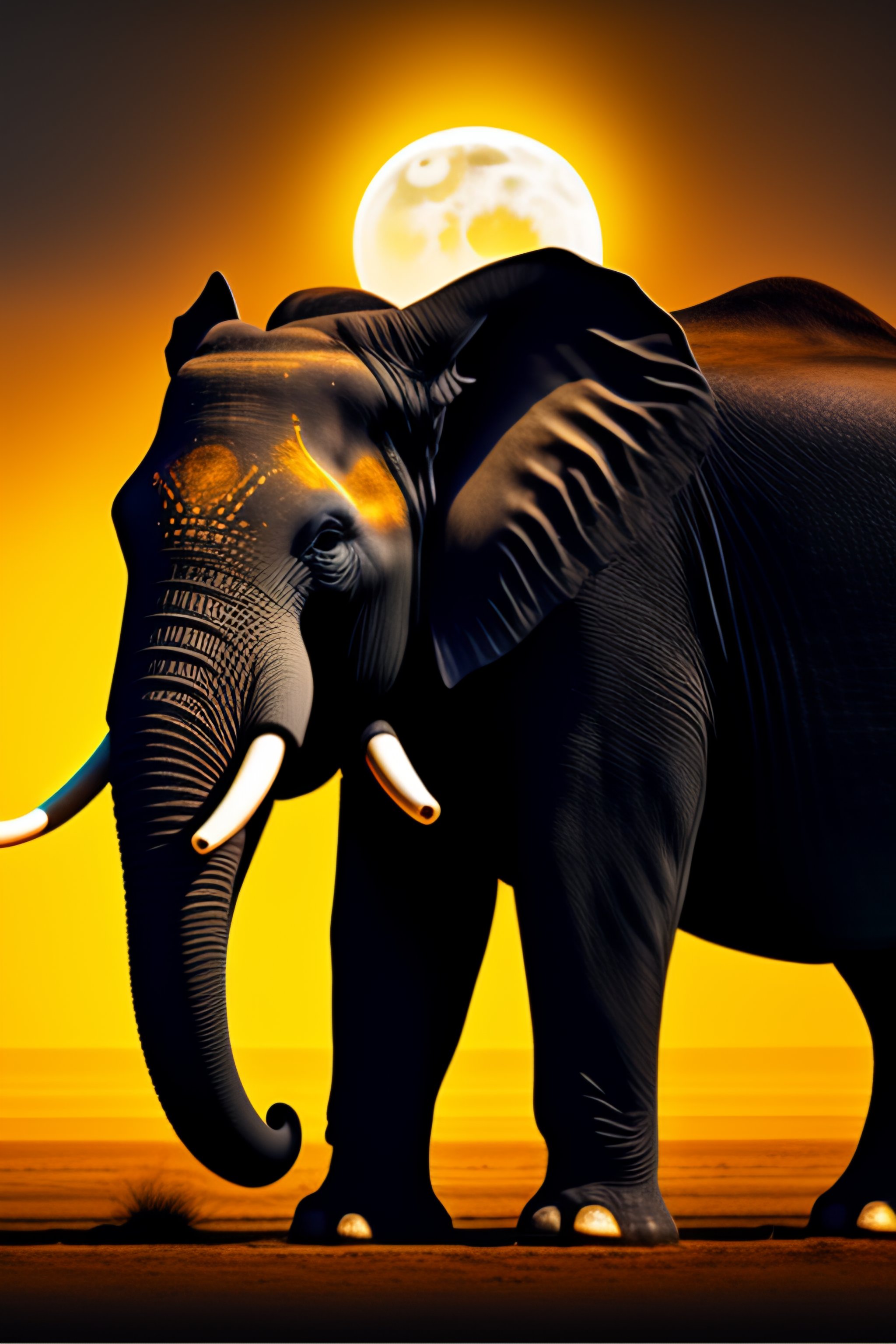 Lexica - A black elephat with four tusks clearly visible. His golden ...