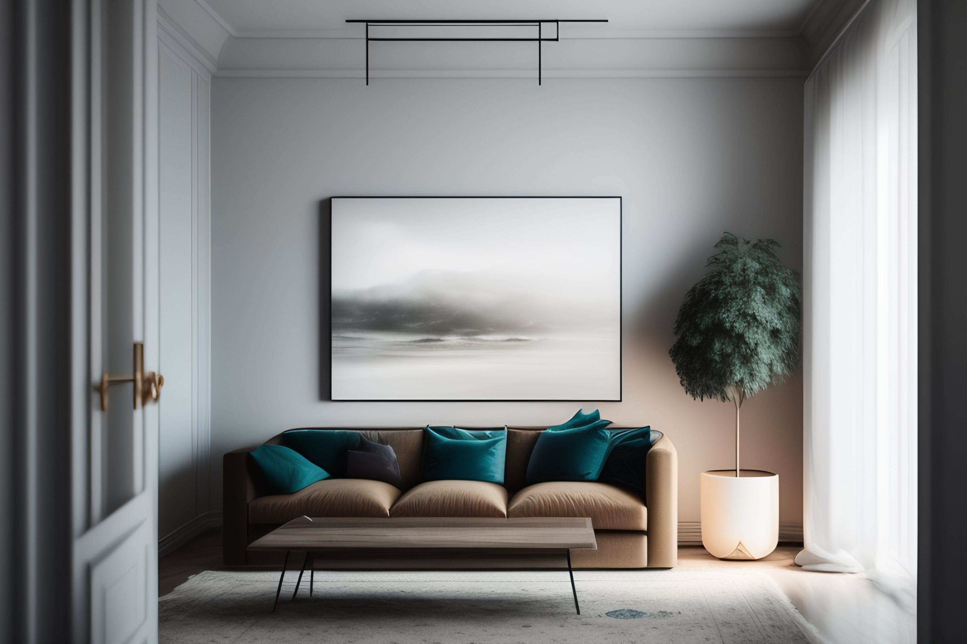 Lexica A minimalist mockup photo with large blank frame, in a white