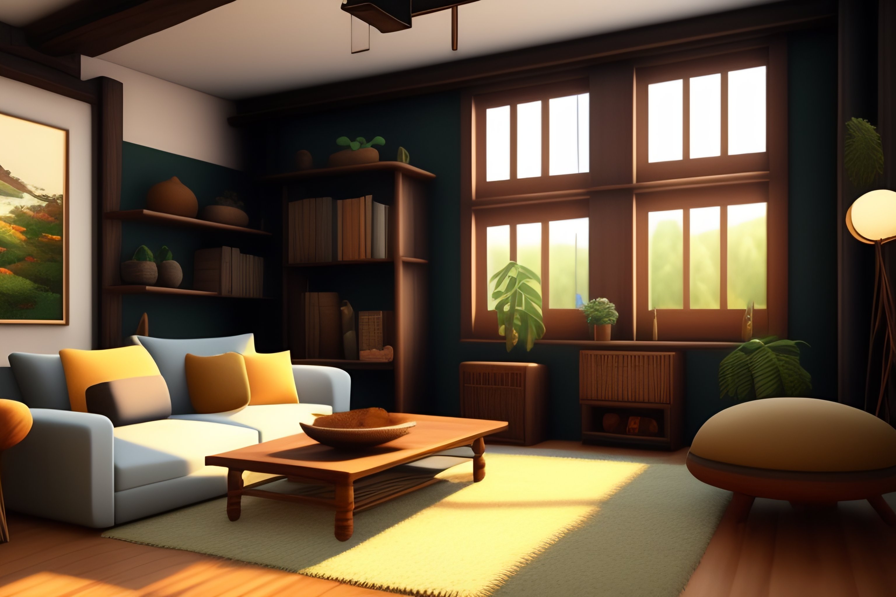 Lexica - A living room with neutral colors in studio ghibli style