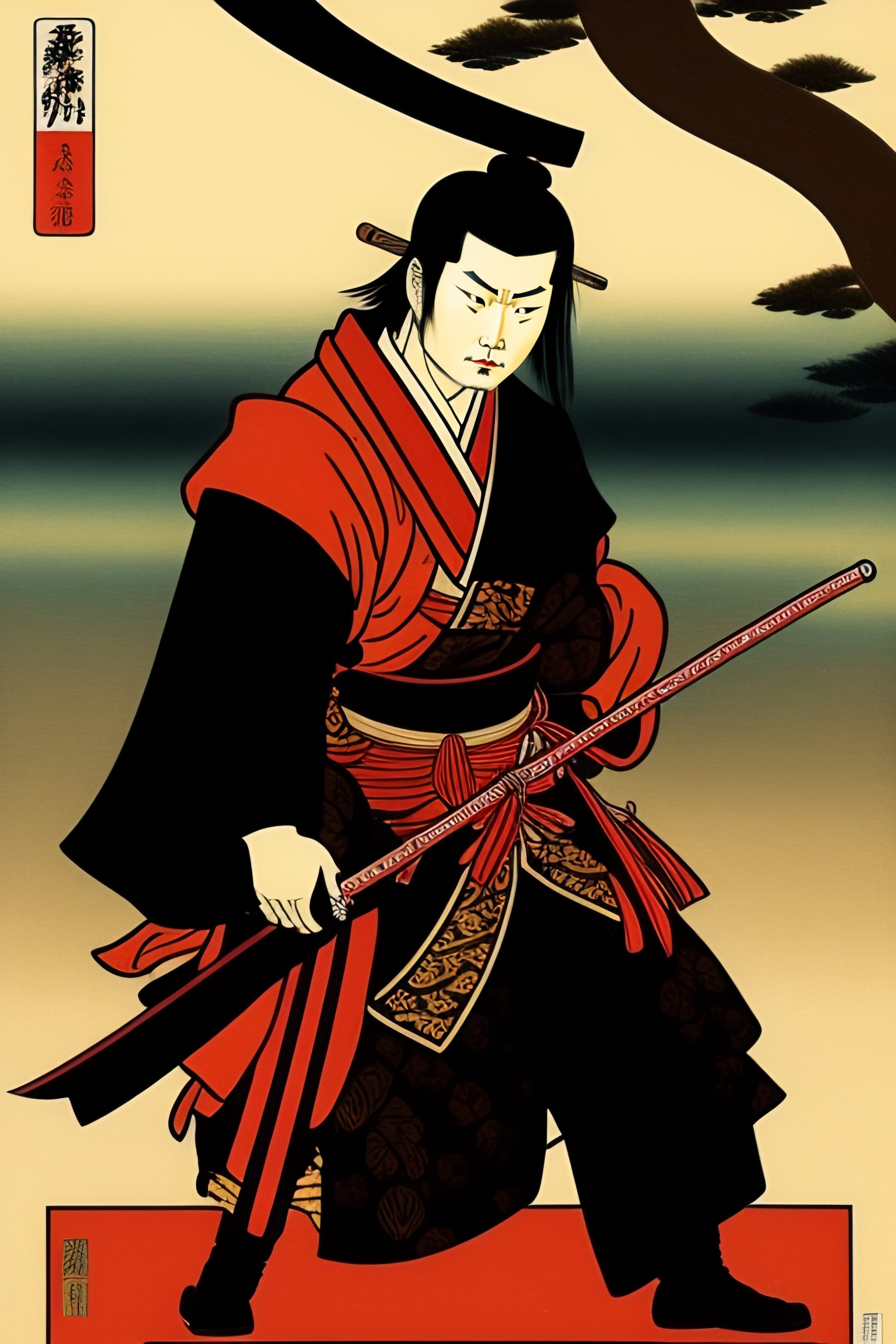 Lexica - The fallen samurai holds his katana which is bloody in ukiyo-e ...