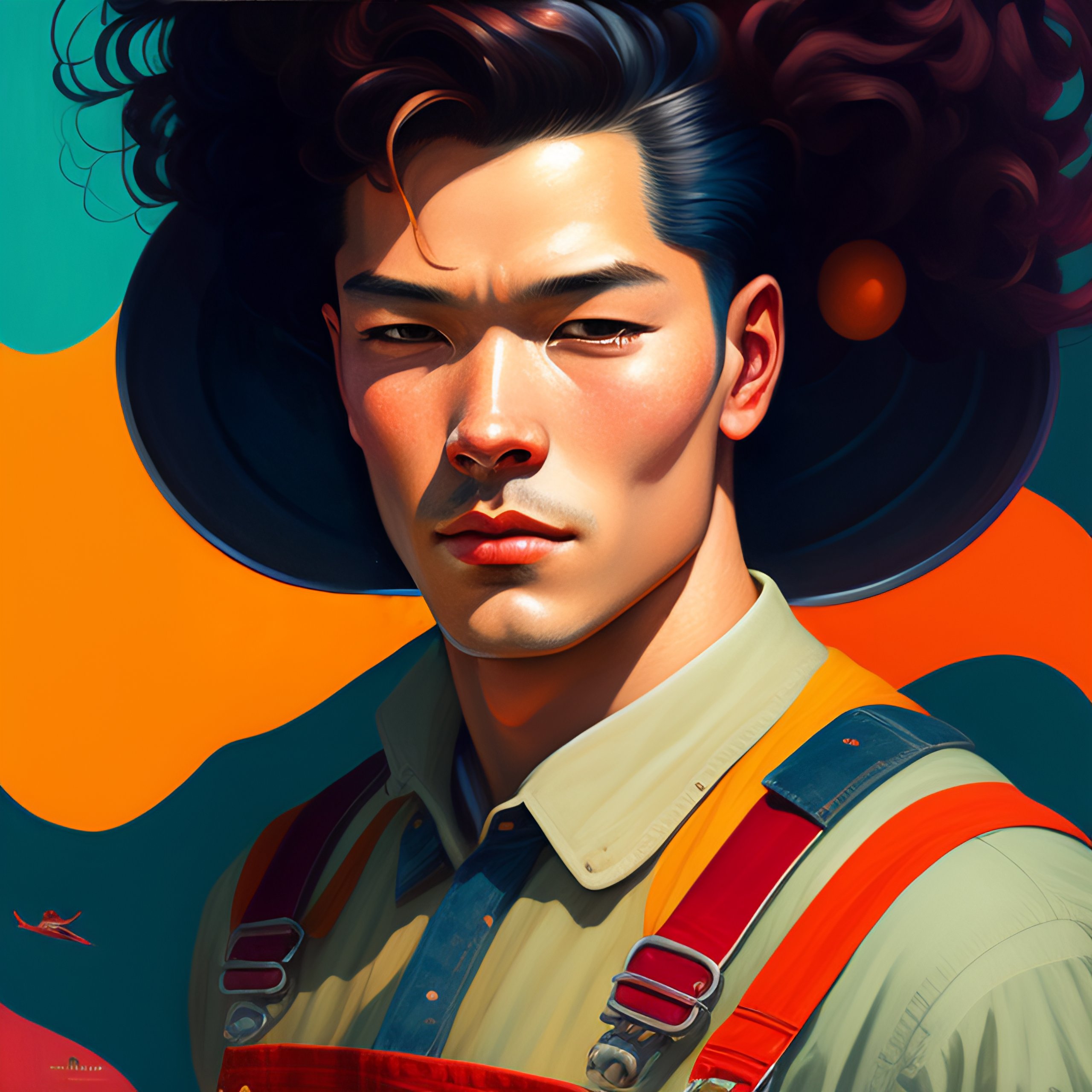 Lexica - Portrait illustration of a man wearing overalls and looking ...