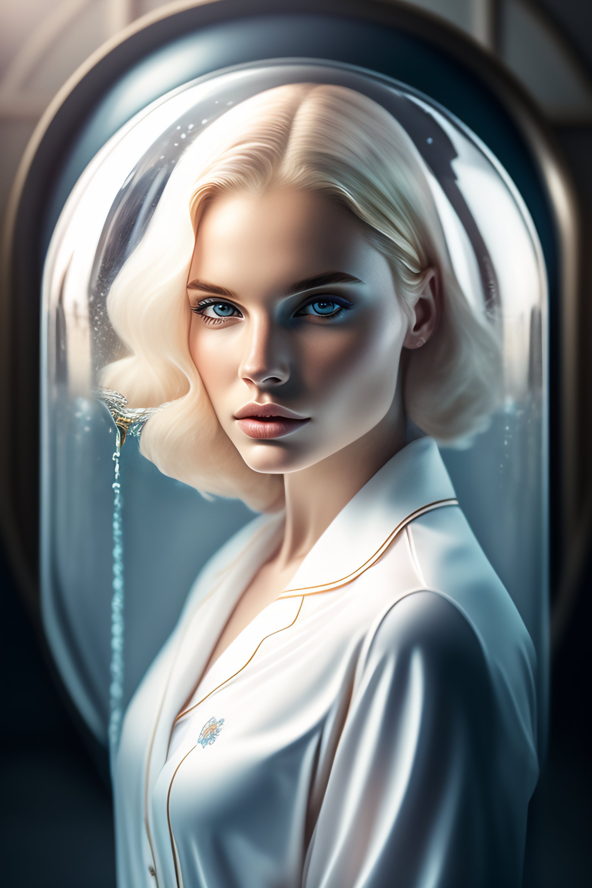 Lexica - A full-body portrait of a pale blonde young women in white ...