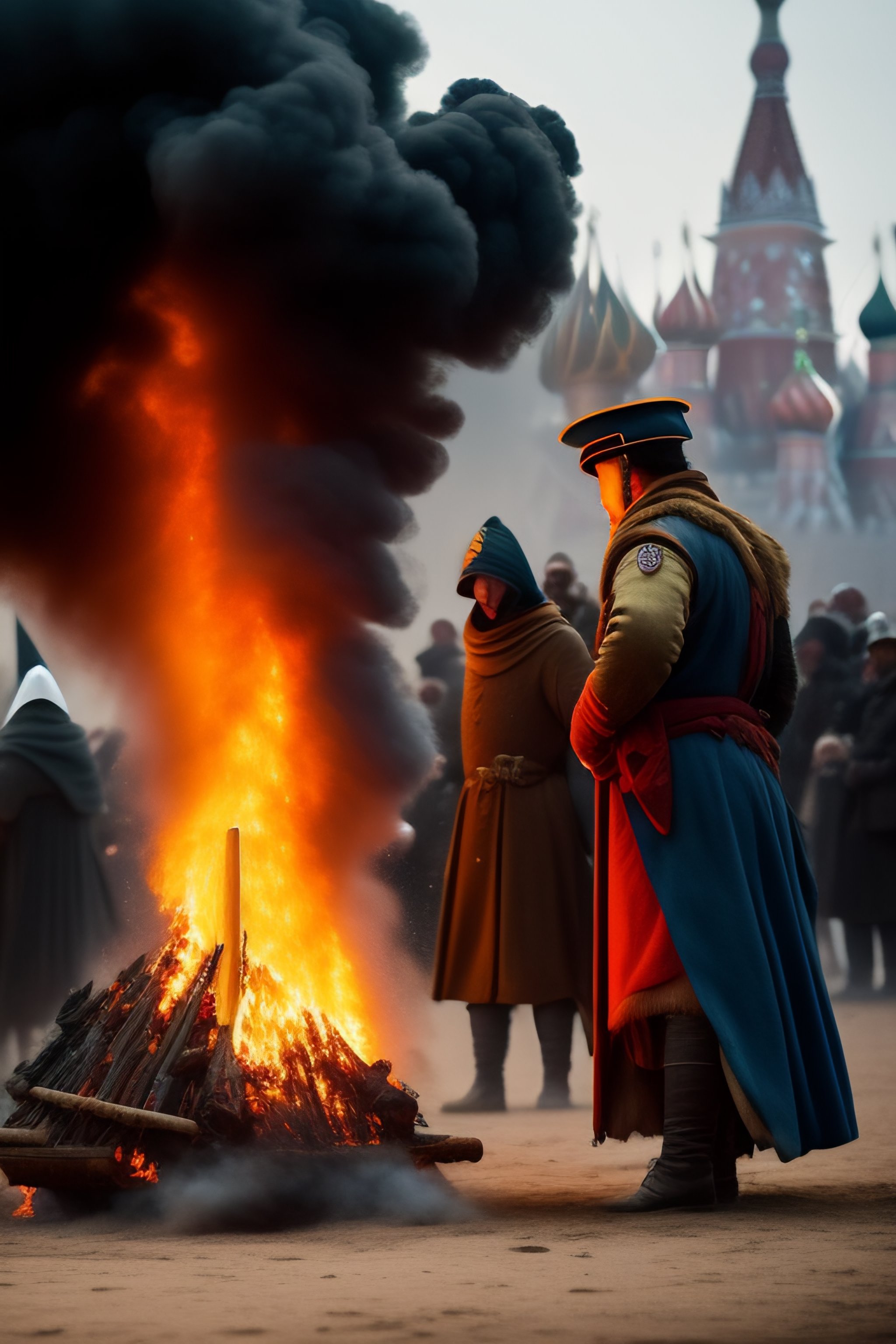 Lexica - Medieval grimy people in rags burn a Soviet cosmonaut at the ...