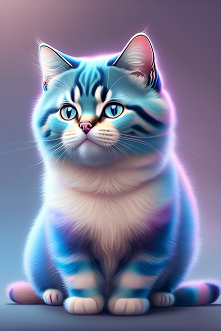 Lexica Cute cat with a great smile, cartoon cat, blue and light pink