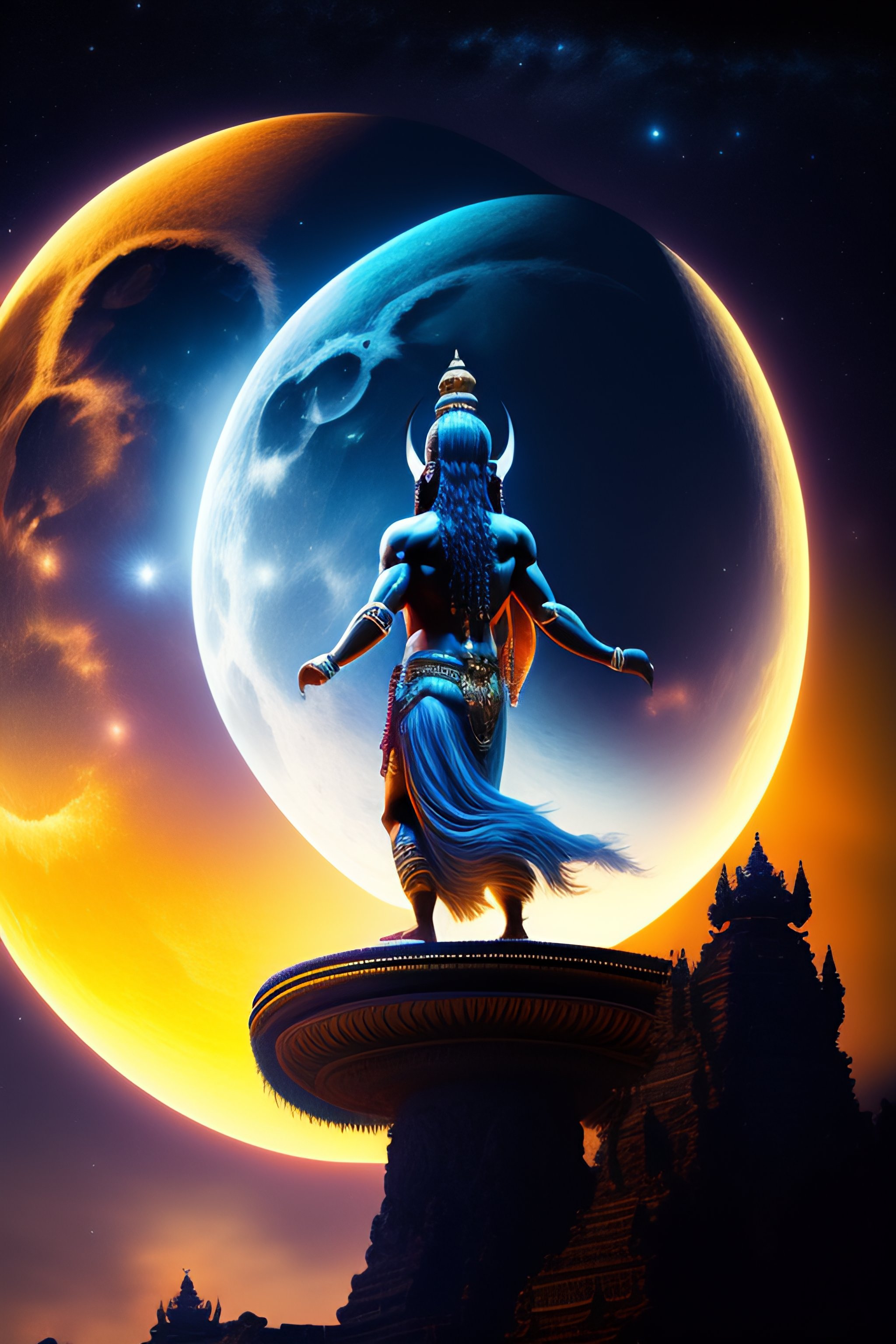 Lexica Lord shiva dancing in the moon, hyper realistic