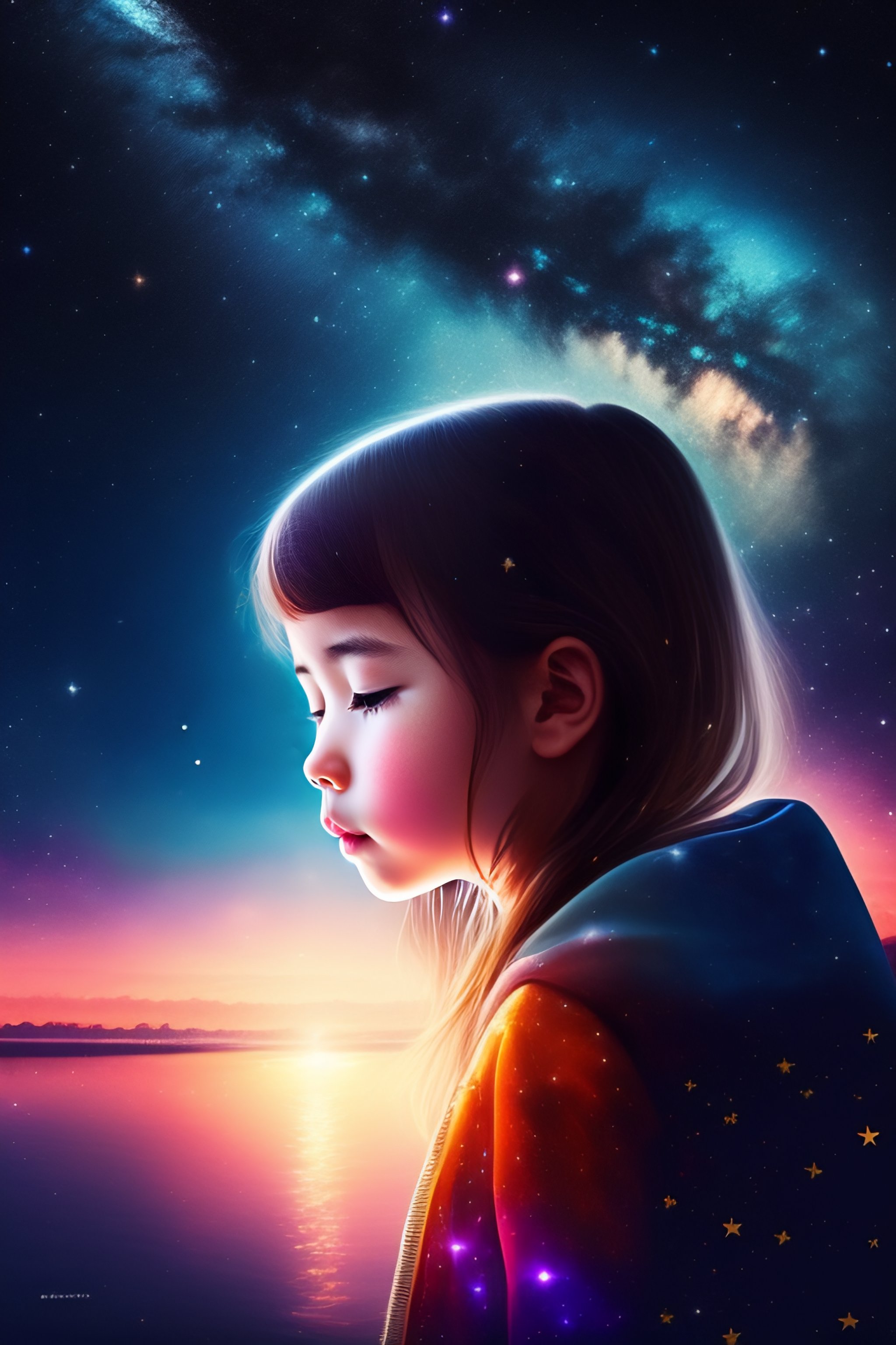Lexica - A girl chooses looking at the starry sky between her heart and ...